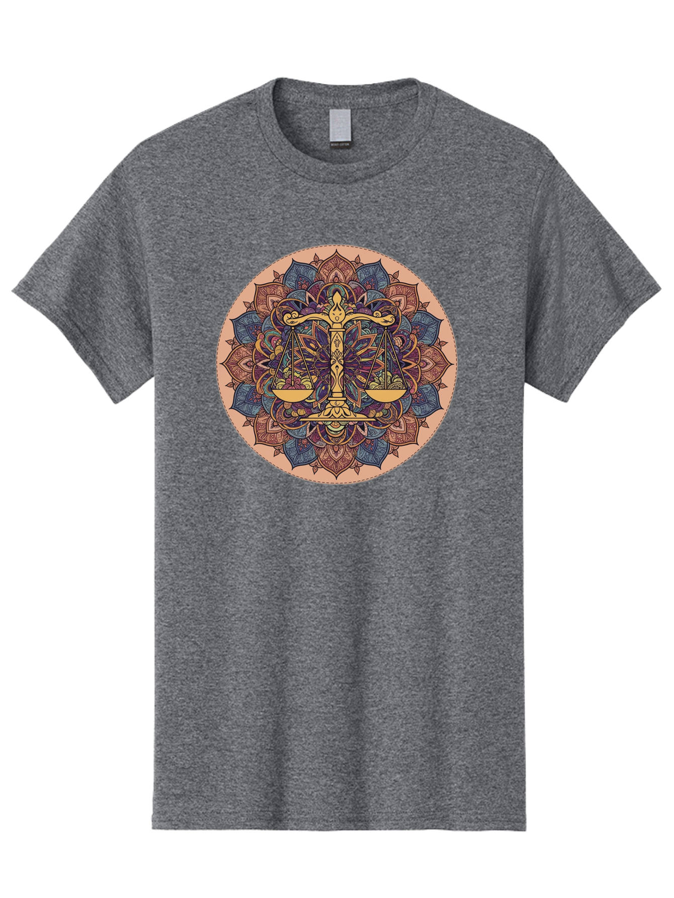 Libra-Scales-Mandala Men'S Graphic Tee, 100% Cotton, Comfortable Casual Summer Wear, Machine Washable, Libra Scales, Intricate Mandala Design, Floral Patterns, Balance And Harmony, Astrology Symbol, Zodiac Sign, Decorative Art, Mystical Vibes, Bae217