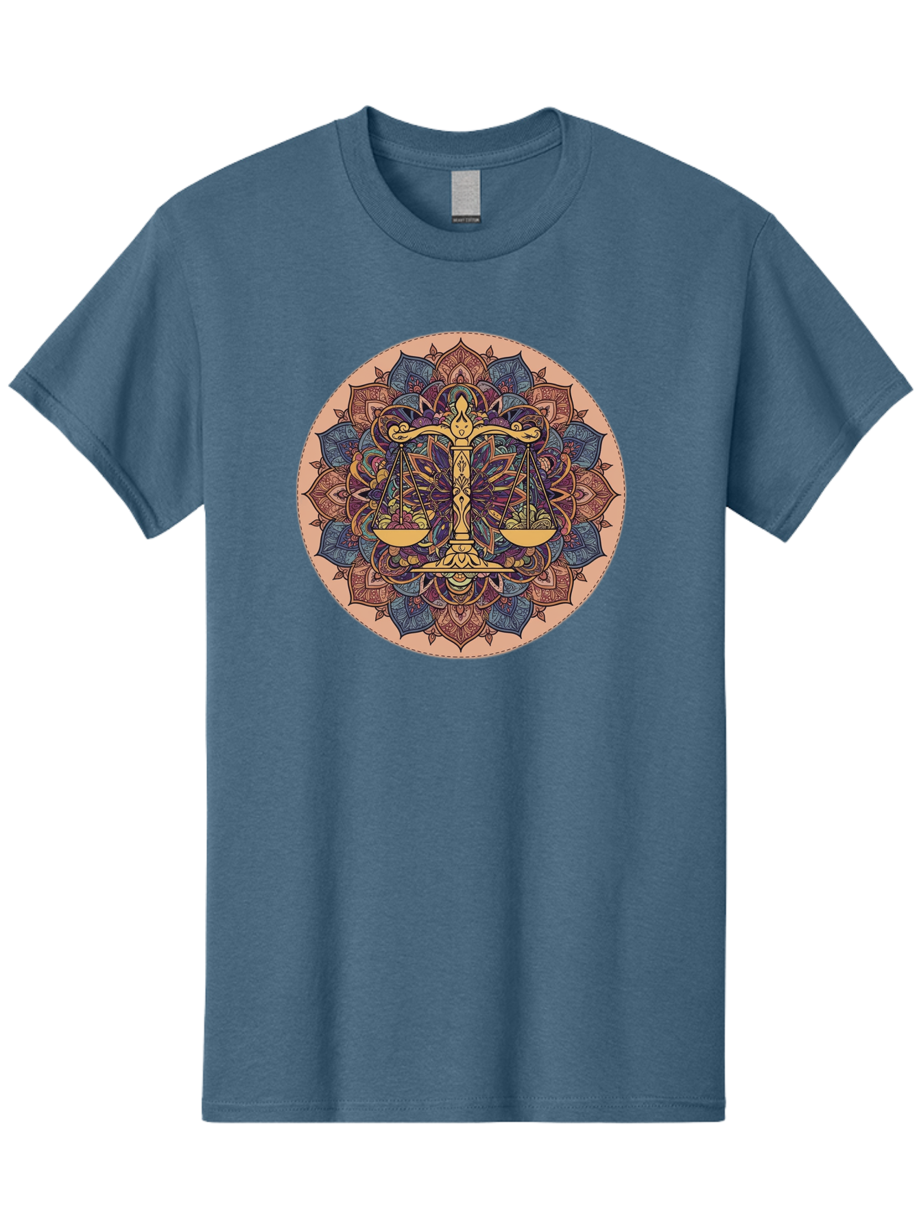Libra-Scales-Mandala Men'S Graphic Tee, 100% Cotton, Comfortable Casual Summer Wear, Machine Washable, Libra Scales, Intricate Mandala Design, Floral Patterns, Balance And Harmony, Astrology Symbol, Zodiac Sign, Decorative Art, Mystical Vibes, Bae217