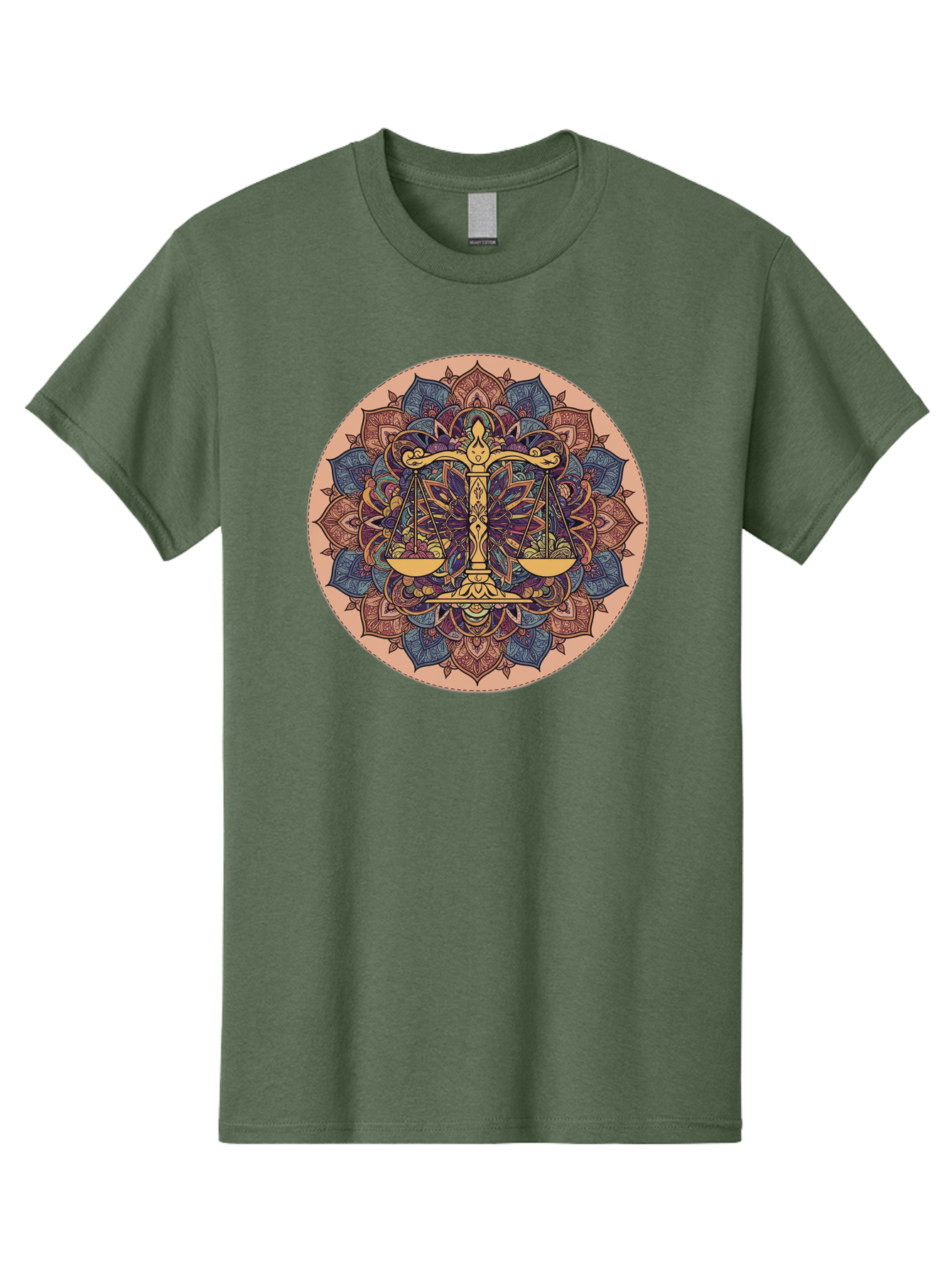 Libra-Scales-Mandala Men'S Graphic Tee, 100% Cotton, Comfortable Casual Summer Wear, Machine Washable, Libra Scales, Intricate Mandala Design, Floral Patterns, Balance And Harmony, Astrology Symbol, Zodiac Sign, Decorative Art, Mystical Vibes, Bae217