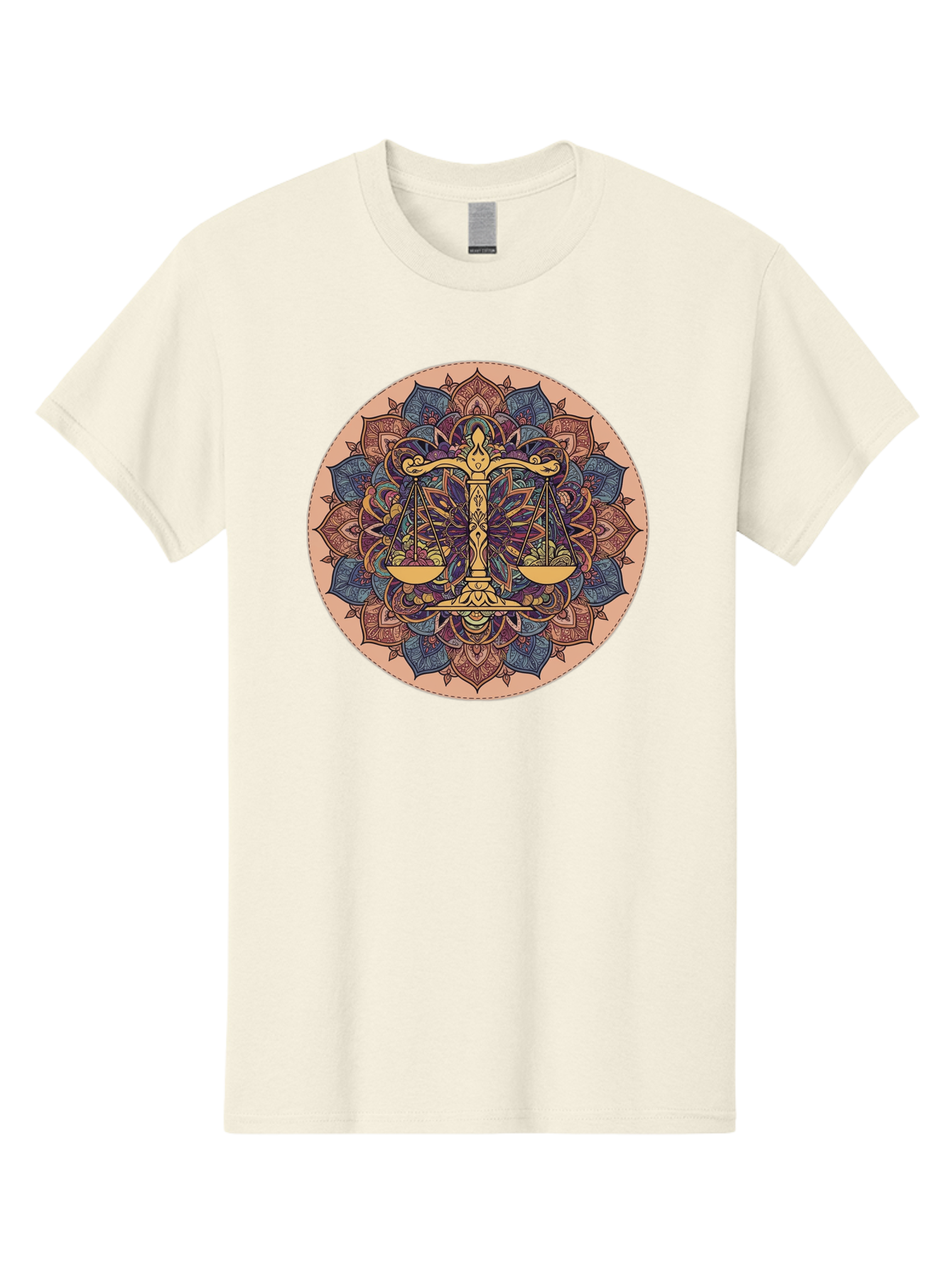 Libra-Scales-Mandala Men'S Graphic Tee, 100% Cotton, Comfortable Casual Summer Wear, Machine Washable, Libra Scales, Intricate Mandala Design, Floral Patterns, Balance And Harmony, Astrology Symbol, Zodiac Sign, Decorative Art, Mystical Vibes, Bae217