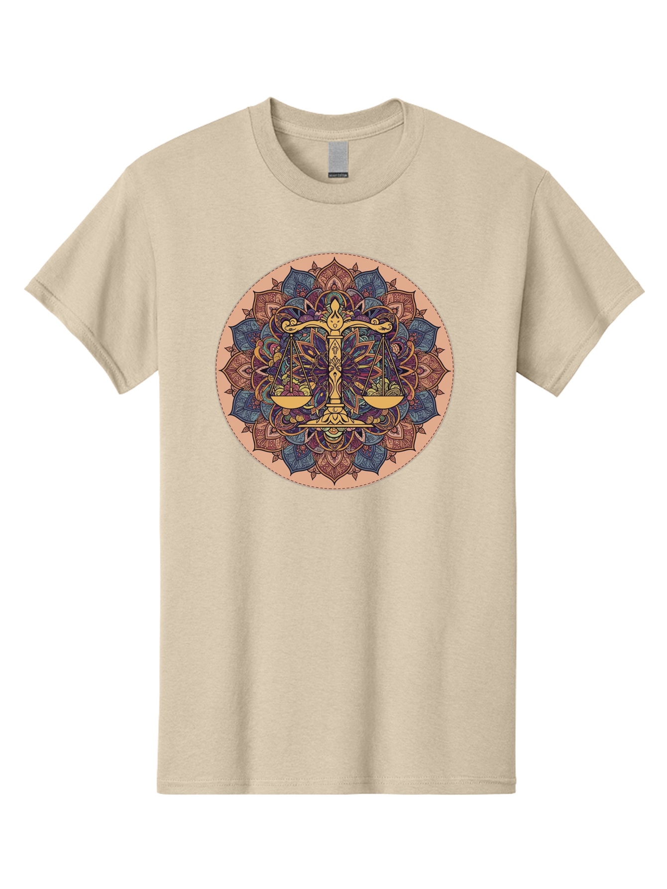 Libra-Scales-Mandala Men'S Graphic Tee, 100% Cotton, Comfortable Casual Summer Wear, Machine Washable, Libra Scales, Intricate Mandala Design, Floral Patterns, Balance And Harmony, Astrology Symbol, Zodiac Sign, Decorative Art, Mystical Vibes, Bae217