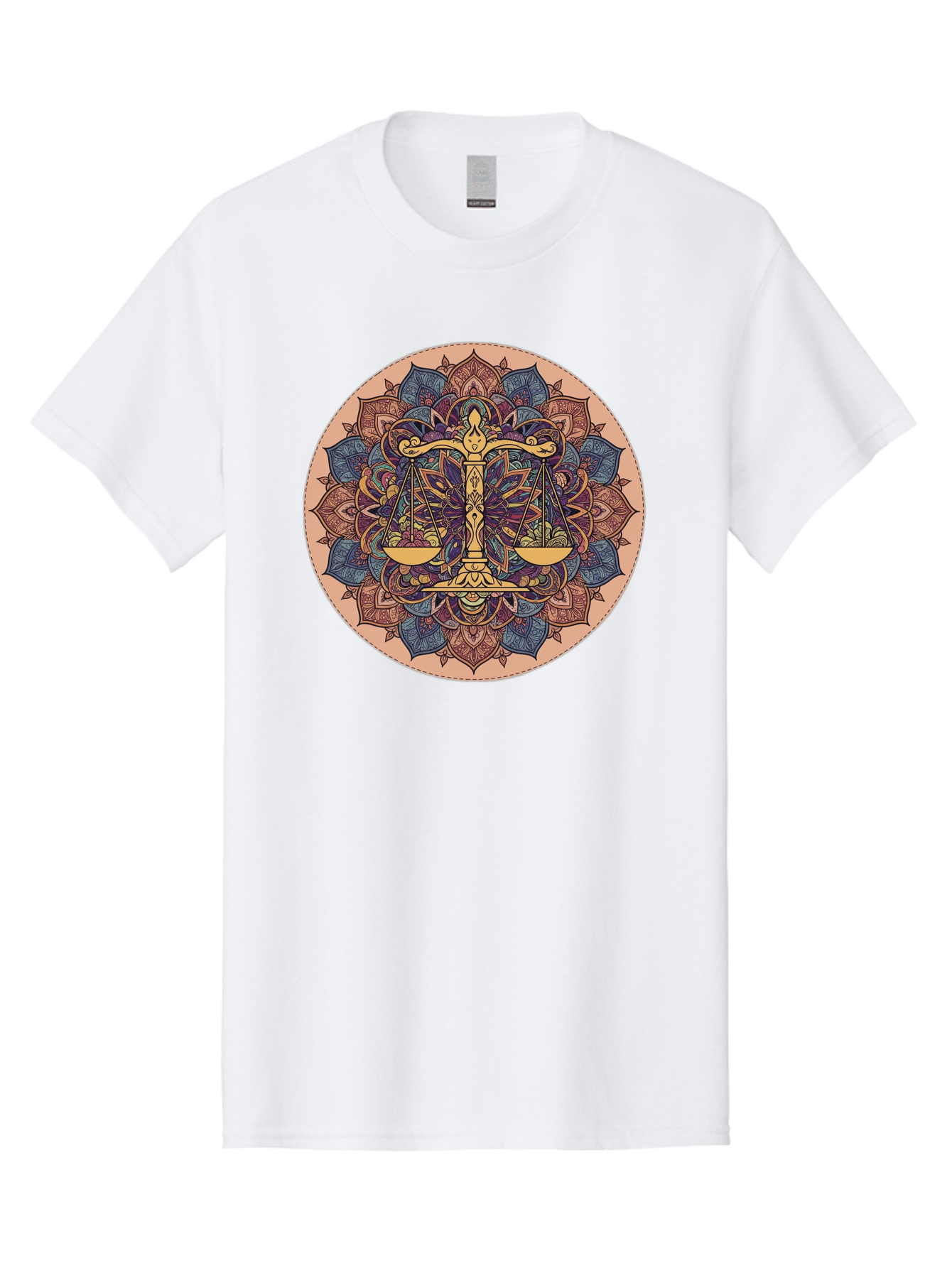 Libra-Scales-Mandala Men'S Graphic Tee, 100% Cotton, Comfortable Casual Summer Wear, Machine Washable, Libra Scales, Intricate Mandala Design, Floral Patterns, Balance And Harmony, Astrology Symbol, Zodiac Sign, Decorative Art, Mystical Vibes, Bae217