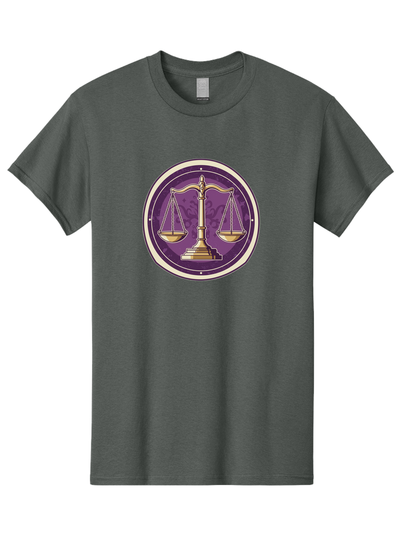 Libra-Scales Men'S Graphic Tee, 100% Cotton, Comfortable Casual Summer Wear, Machine Washable, Scales Of Justice, Balance And Harmony, Libra Zodiac Sign, Gold Scales, Purple Circle, Justice Symbol, Equilibrium, Fairness, Astrology Symbol Bae218