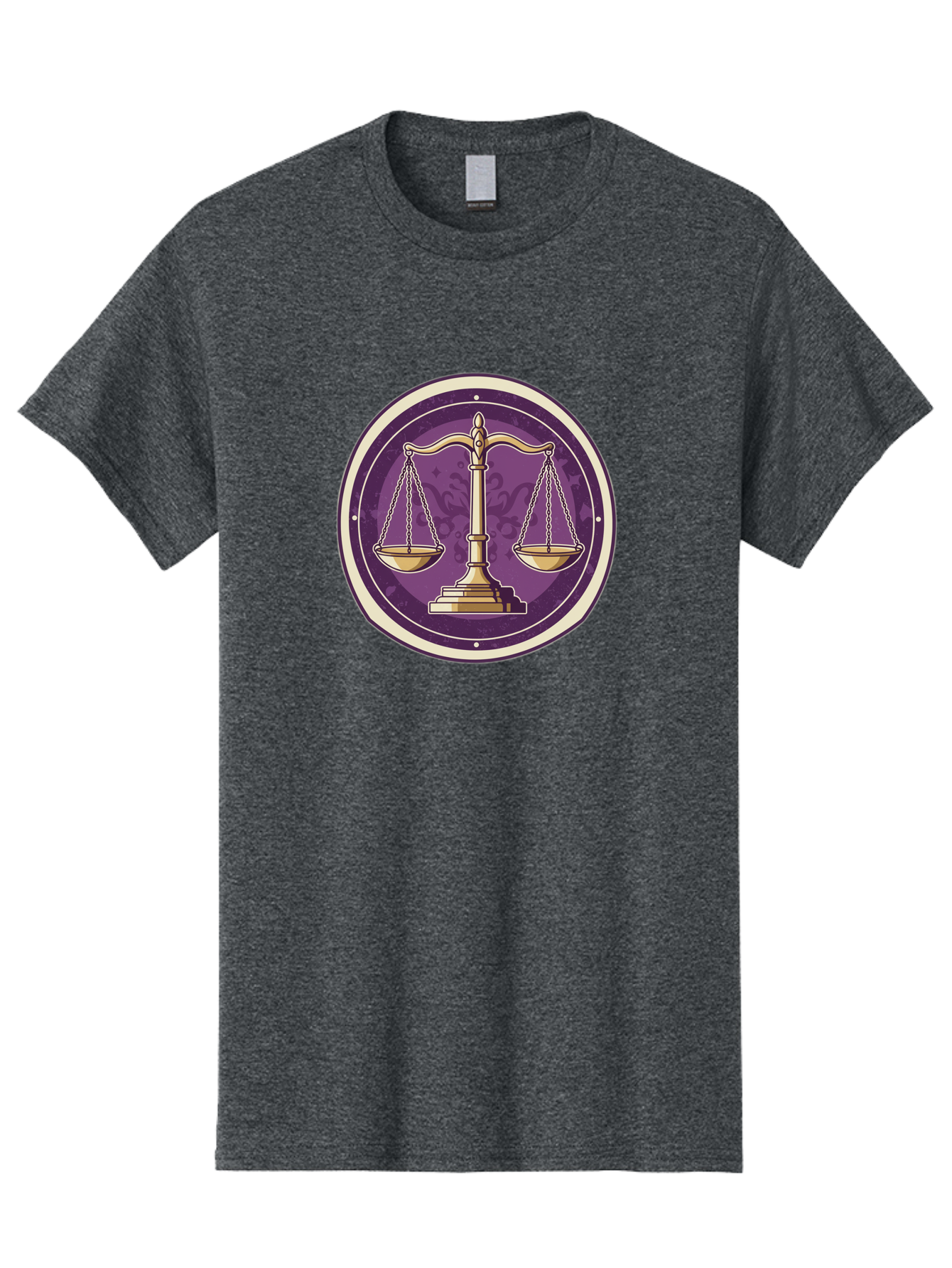Libra-Scales Men'S Graphic Tee, 100% Cotton, Comfortable Casual Summer Wear, Machine Washable, Scales Of Justice, Balance And Harmony, Libra Zodiac Sign, Gold Scales, Purple Circle, Justice Symbol, Equilibrium, Fairness, Astrology Symbol Bae218