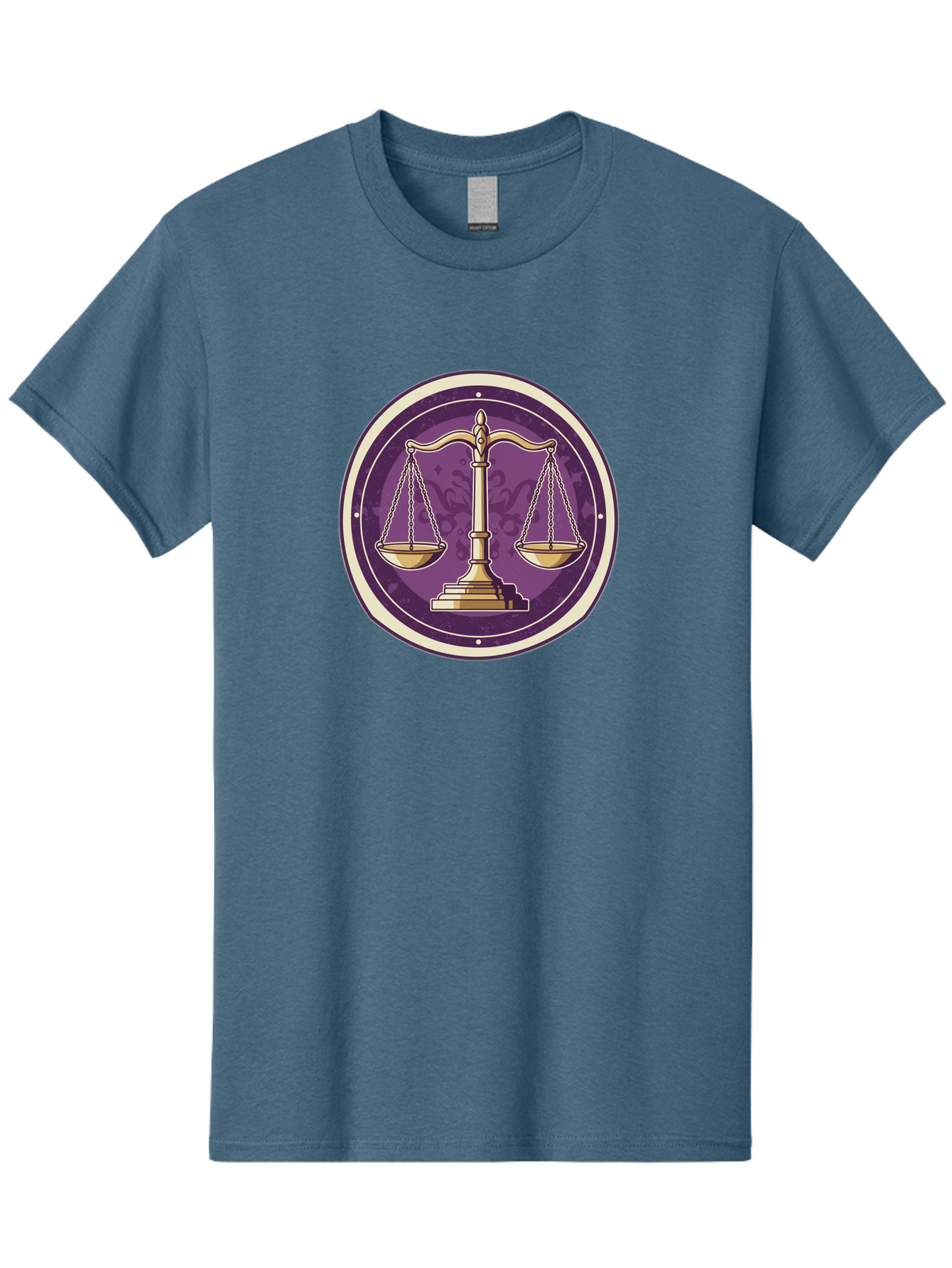 Libra-Scales Men'S Graphic Tee, 100% Cotton, Comfortable Casual Summer Wear, Machine Washable, Scales Of Justice, Balance And Harmony, Libra Zodiac Sign, Gold Scales, Purple Circle, Justice Symbol, Equilibrium, Fairness, Astrology Symbol Bae218