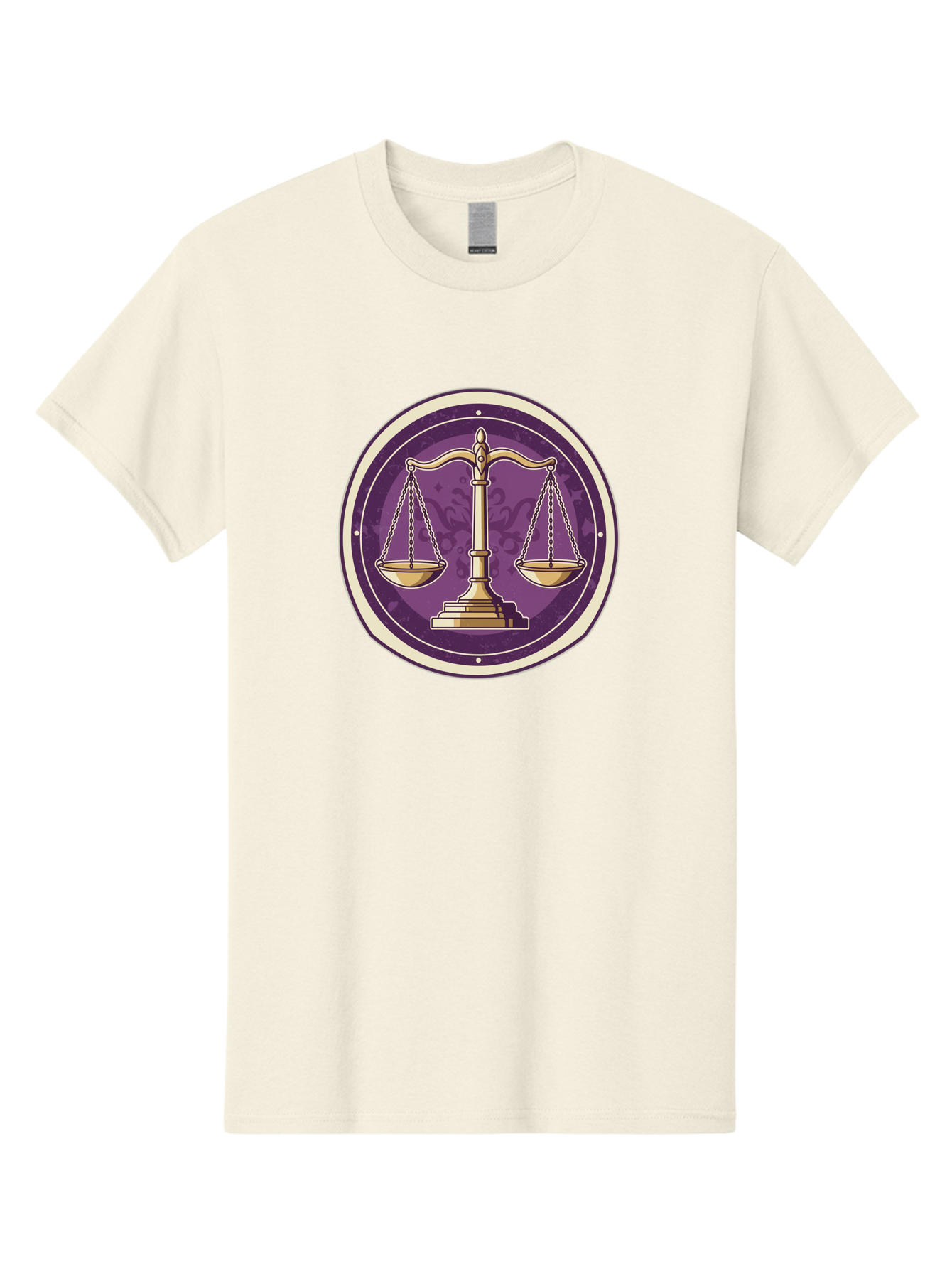 Libra-Scales Men'S Graphic Tee, 100% Cotton, Comfortable Casual Summer Wear, Machine Washable, Scales Of Justice, Balance And Harmony, Libra Zodiac Sign, Gold Scales, Purple Circle, Justice Symbol, Equilibrium, Fairness, Astrology Symbol Bae218