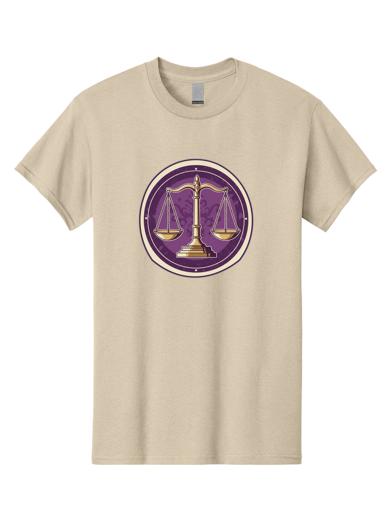 Libra-Scales Men'S Graphic Tee, 100% Cotton, Comfortable Casual Summer Wear, Machine Washable, Scales Of Justice, Balance And Harmony, Libra Zodiac Sign, Gold Scales, Purple Circle, Justice Symbol, Equilibrium, Fairness, Astrology Symbol Bae218
