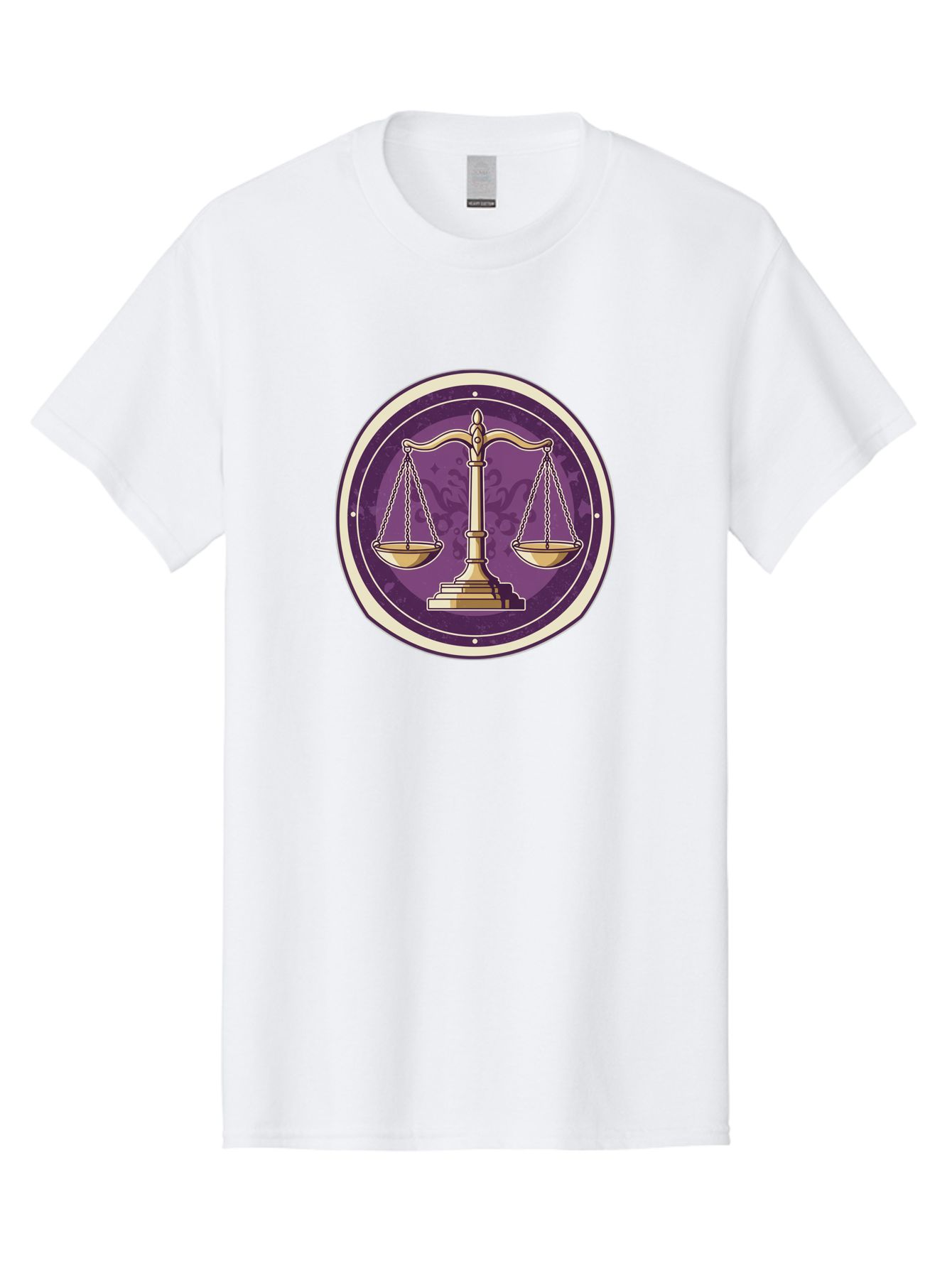 Libra-Scales Men'S Graphic Tee, 100% Cotton, Comfortable Casual Summer Wear, Machine Washable, Scales Of Justice, Balance And Harmony, Libra Zodiac Sign, Gold Scales, Purple Circle, Justice Symbol, Equilibrium, Fairness, Astrology Symbol Bae218