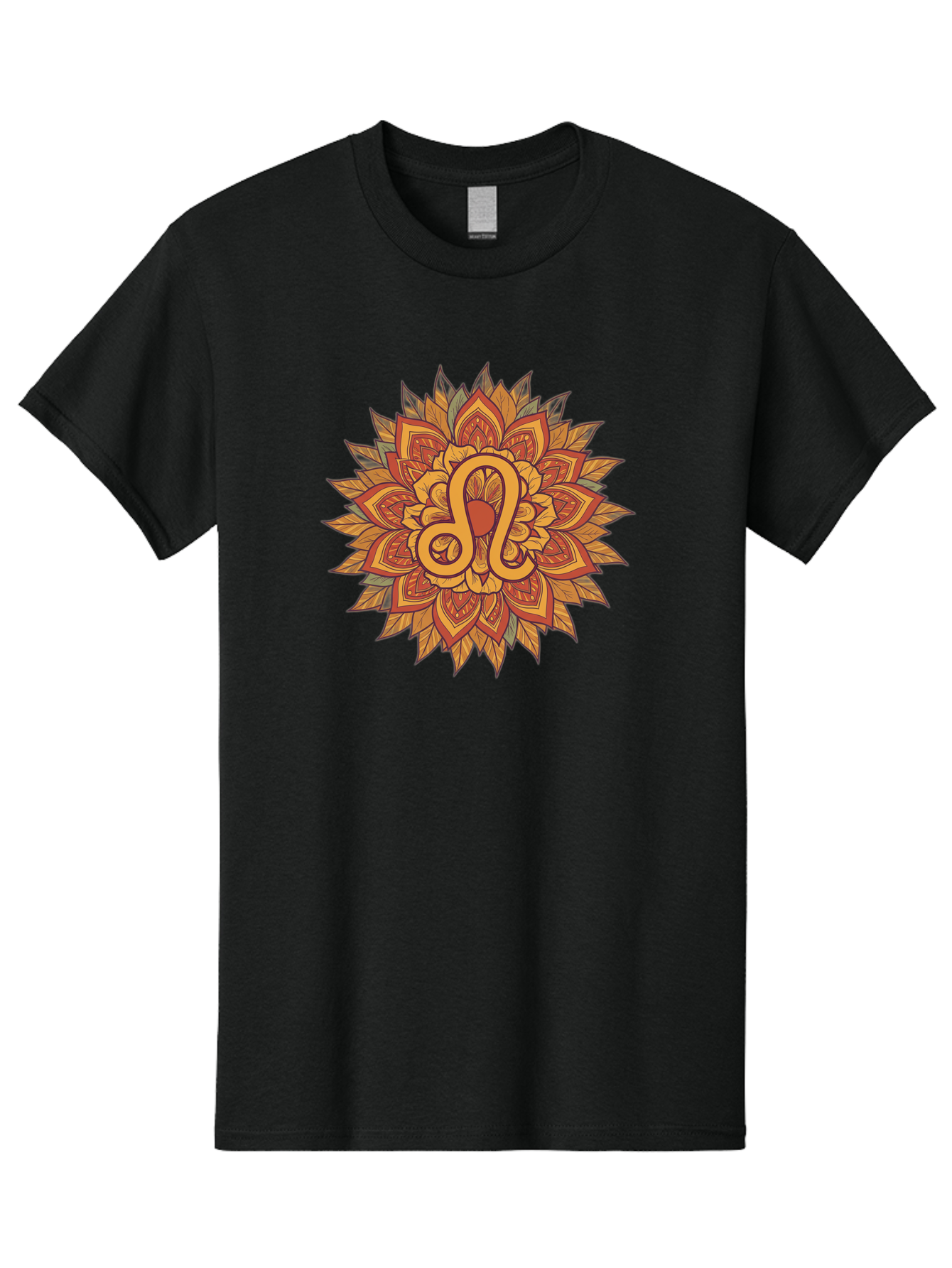 Libra-Symbol-Mandala Men'S Graphic Tee, 100% Cotton, Comfortable Casual Summer Wear, Machine Washable, Libra Symbol, Intricate Mandala Design, Floral Patterns, Orange And Red Hues, Symbolic Representation, Astrological Sign, Zodiac Art, Bae219