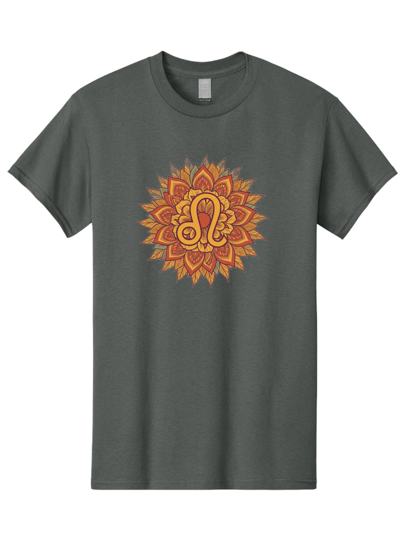 Libra-Symbol-Mandala Men'S Graphic Tee, 100% Cotton, Comfortable Casual Summer Wear, Machine Washable, Libra Symbol, Intricate Mandala Design, Floral Patterns, Orange And Red Hues, Symbolic Representation, Astrological Sign, Zodiac Art, Bae219
