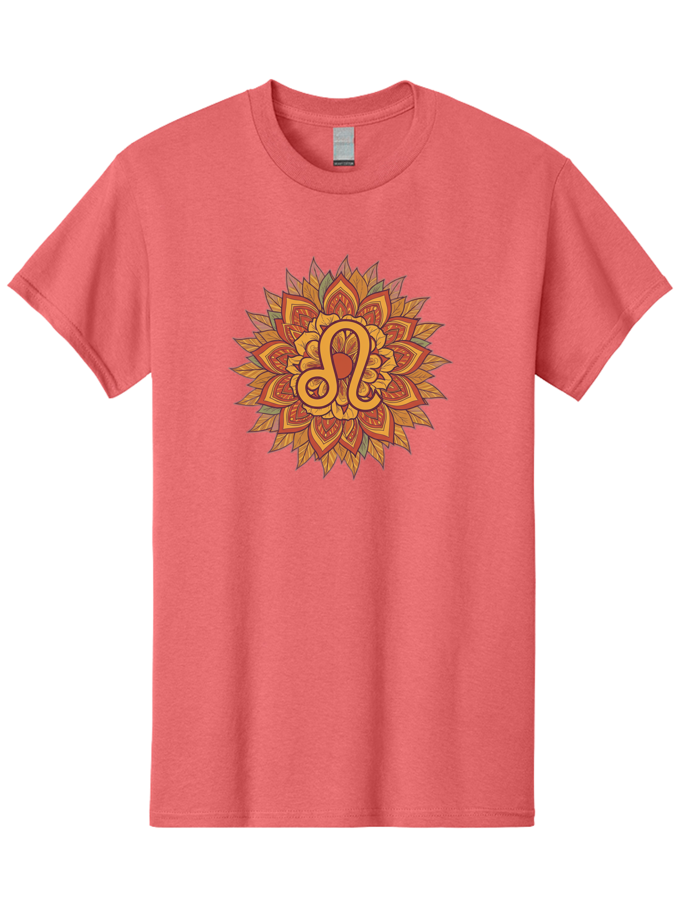 Libra-Symbol-Mandala Men'S Graphic Tee, 100% Cotton, Comfortable Casual Summer Wear, Machine Washable, Libra Symbol, Intricate Mandala Design, Floral Patterns, Orange And Red Hues, Symbolic Representation, Astrological Sign, Zodiac Art, Bae219