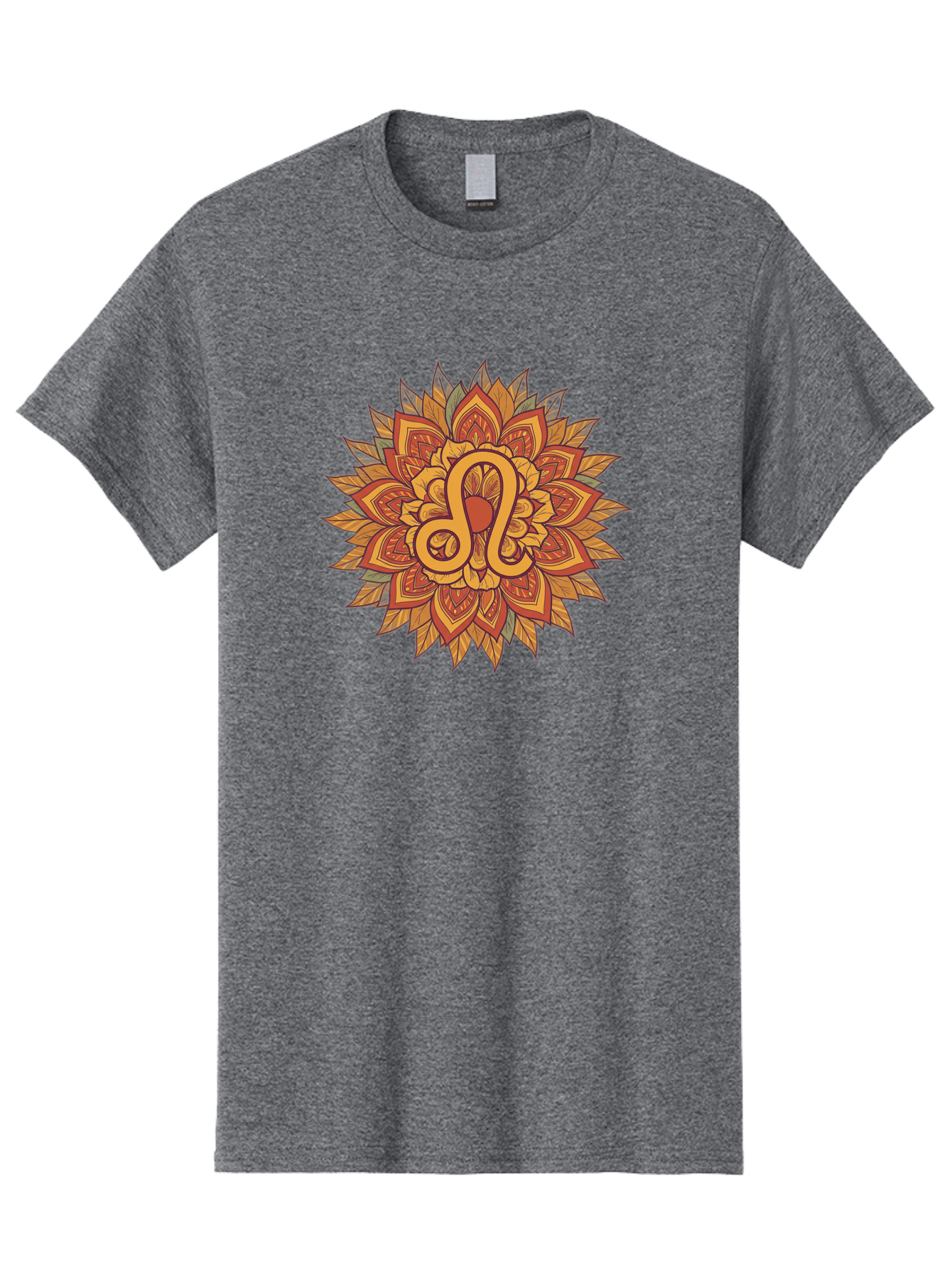 Libra-Symbol-Mandala Men'S Graphic Tee, 100% Cotton, Comfortable Casual Summer Wear, Machine Washable, Libra Symbol, Intricate Mandala Design, Floral Patterns, Orange And Red Hues, Symbolic Representation, Astrological Sign, Zodiac Art, Bae219
