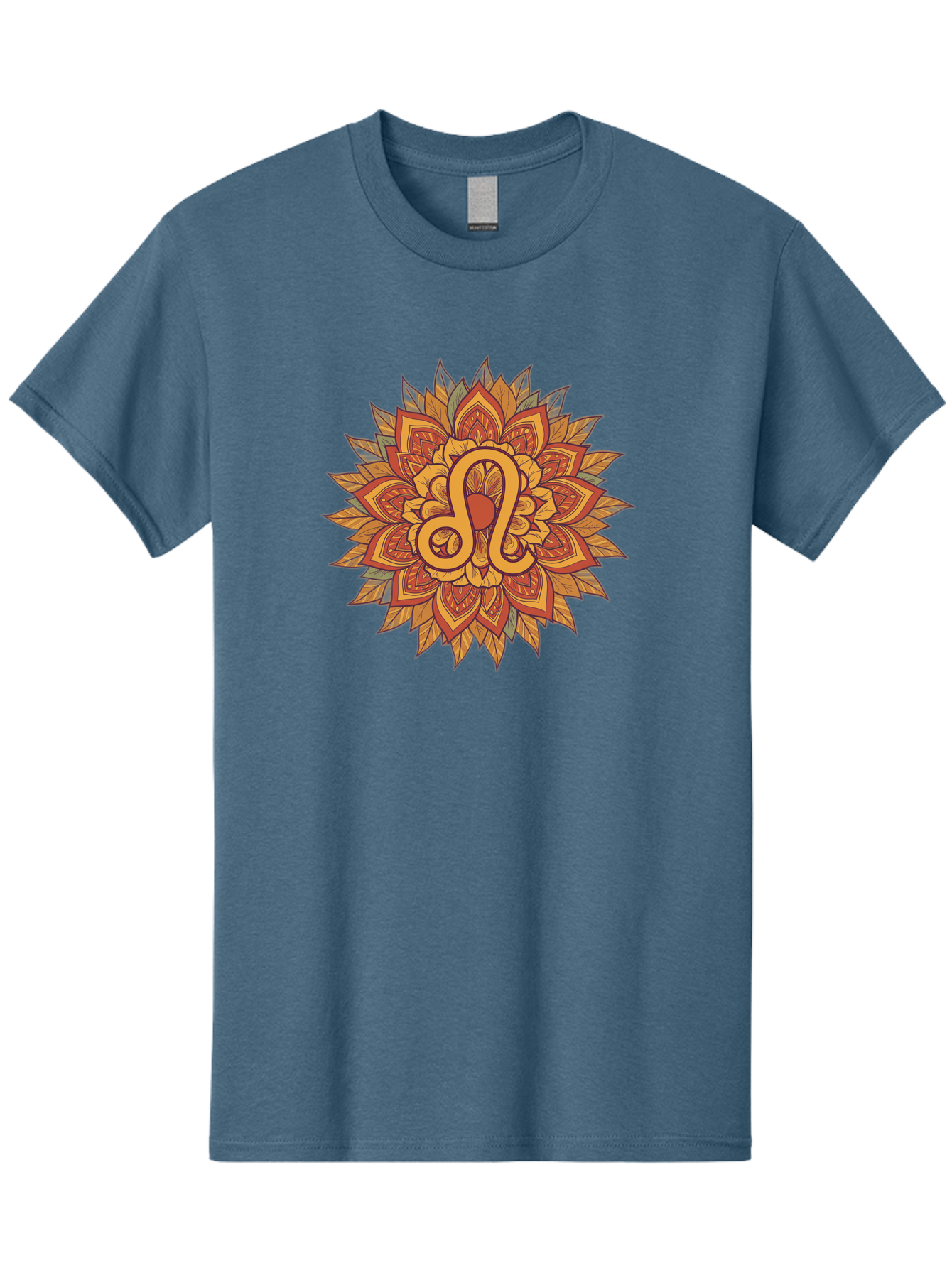 Libra-Symbol-Mandala Men'S Graphic Tee, 100% Cotton, Comfortable Casual Summer Wear, Machine Washable, Libra Symbol, Intricate Mandala Design, Floral Patterns, Orange And Red Hues, Symbolic Representation, Astrological Sign, Zodiac Art, Bae219