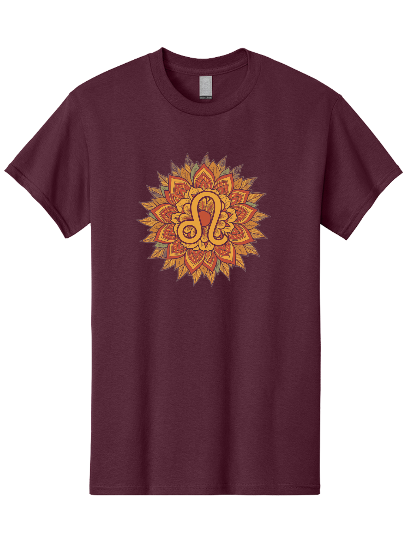 Libra-Symbol-Mandala Men'S Graphic Tee, 100% Cotton, Comfortable Casual Summer Wear, Machine Washable, Libra Symbol, Intricate Mandala Design, Floral Patterns, Orange And Red Hues, Symbolic Representation, Astrological Sign, Zodiac Art, Bae219
