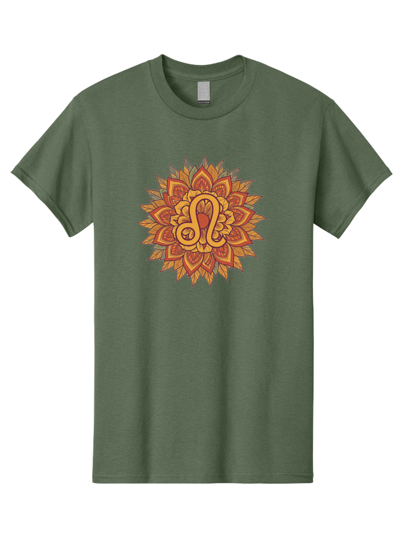 Libra-Symbol-Mandala Men'S Graphic Tee, 100% Cotton, Comfortable Casual Summer Wear, Machine Washable, Libra Symbol, Intricate Mandala Design, Floral Patterns, Orange And Red Hues, Symbolic Representation, Astrological Sign, Zodiac Art, Bae219