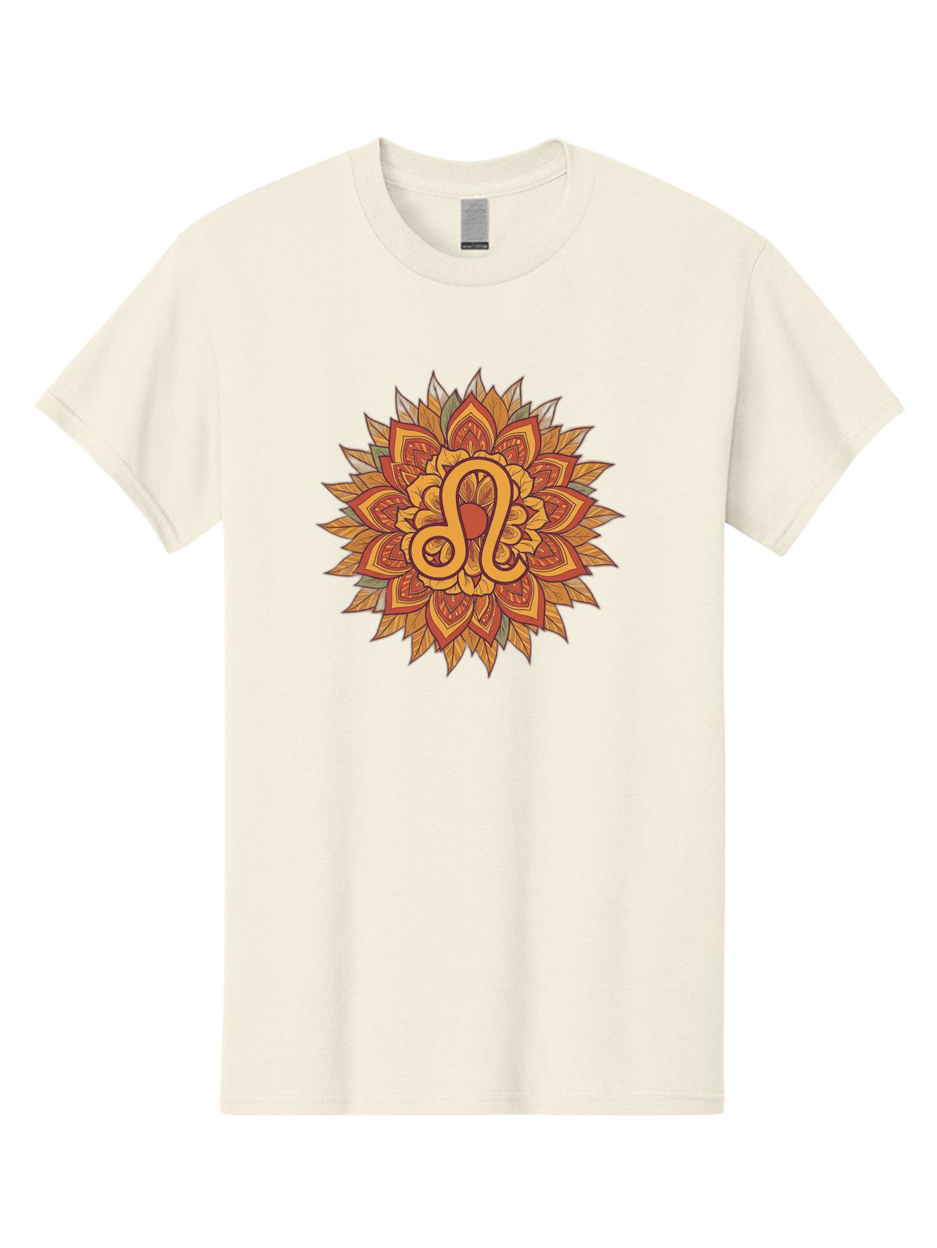 Libra-Symbol-Mandala Men'S Graphic Tee, 100% Cotton, Comfortable Casual Summer Wear, Machine Washable, Libra Symbol, Intricate Mandala Design, Floral Patterns, Orange And Red Hues, Symbolic Representation, Astrological Sign, Zodiac Art, Bae219