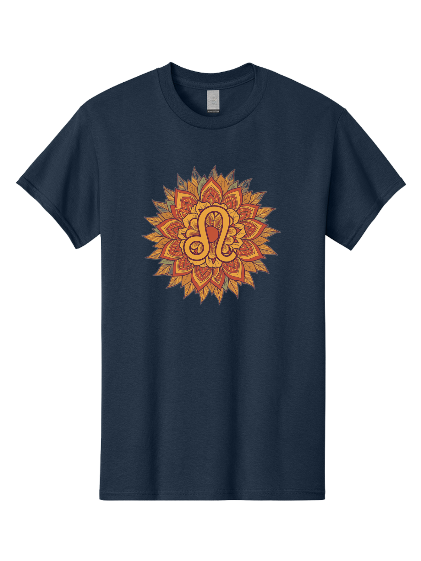 Libra-Symbol-Mandala Men'S Graphic Tee, 100% Cotton, Comfortable Casual Summer Wear, Machine Washable, Libra Symbol, Intricate Mandala Design, Floral Patterns, Orange And Red Hues, Symbolic Representation, Astrological Sign, Zodiac Art, Bae219