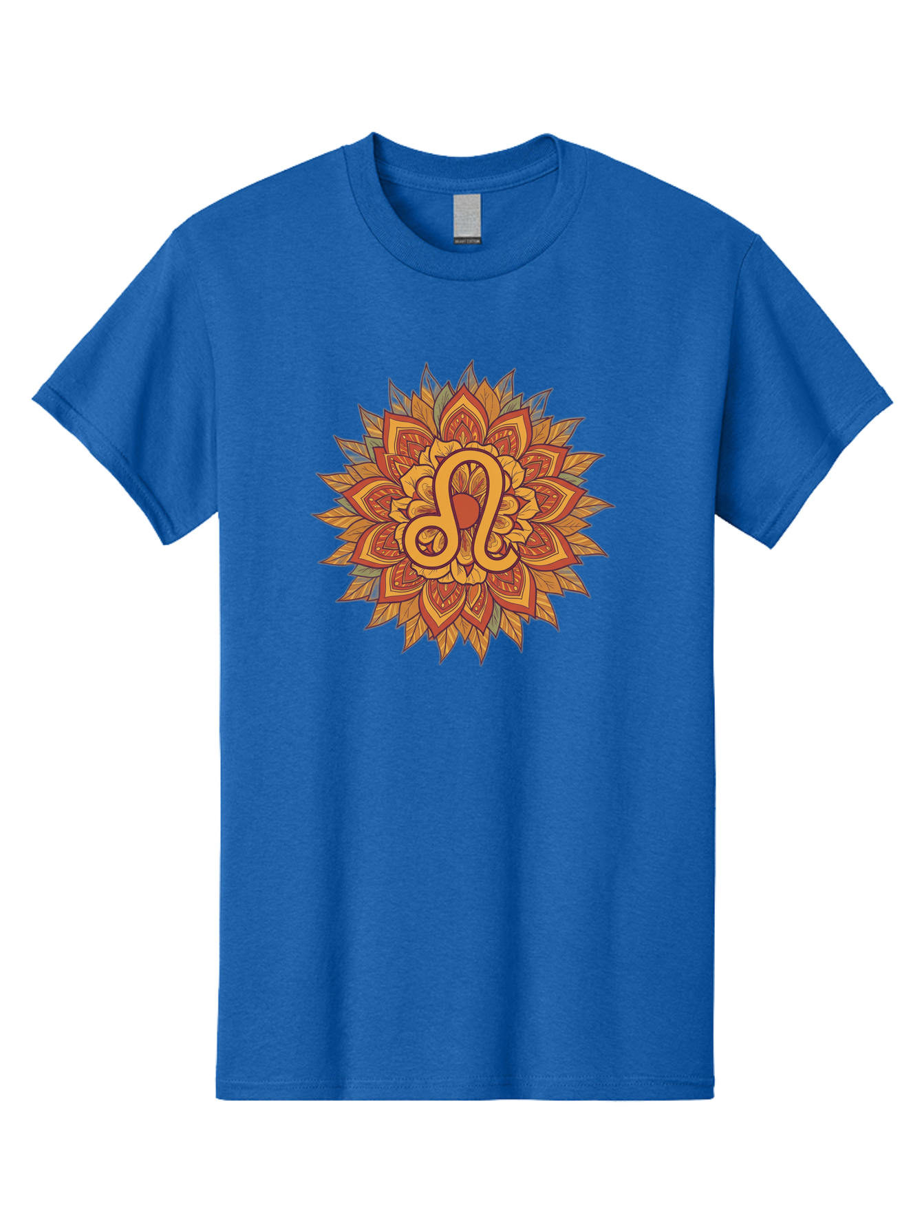 Libra-Symbol-Mandala Men'S Graphic Tee, 100% Cotton, Comfortable Casual Summer Wear, Machine Washable, Libra Symbol, Intricate Mandala Design, Floral Patterns, Orange And Red Hues, Symbolic Representation, Astrological Sign, Zodiac Art, Bae219