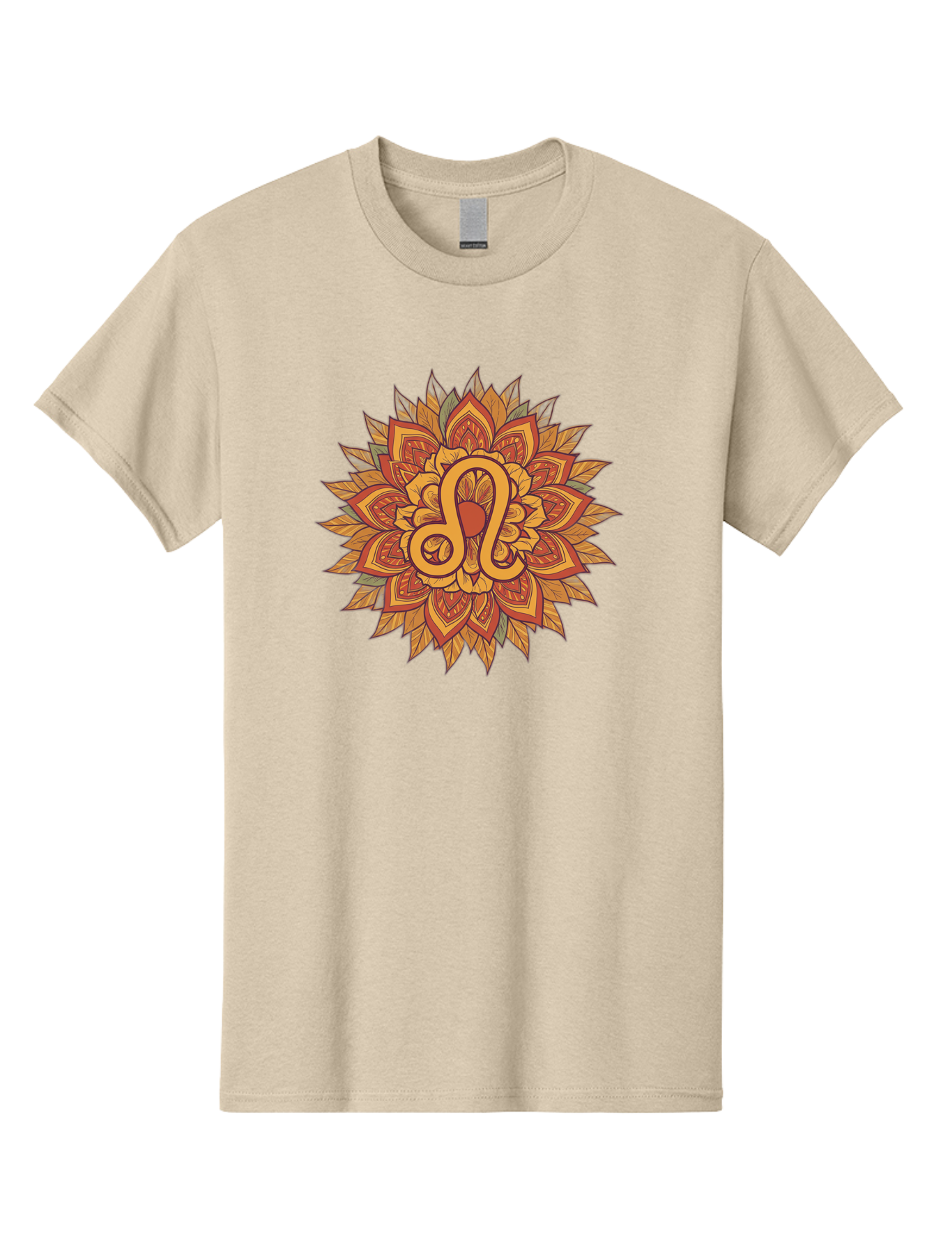 Libra-Symbol-Mandala Men'S Graphic Tee, 100% Cotton, Comfortable Casual Summer Wear, Machine Washable, Libra Symbol, Intricate Mandala Design, Floral Patterns, Orange And Red Hues, Symbolic Representation, Astrological Sign, Zodiac Art, Bae219