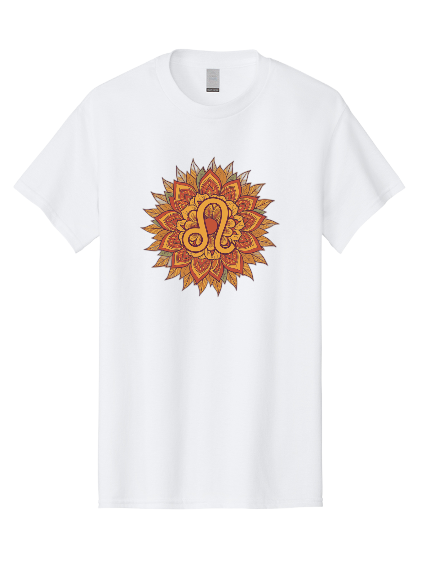 Libra-Symbol-Mandala Men'S Graphic Tee, 100% Cotton, Comfortable Casual Summer Wear, Machine Washable, Libra Symbol, Intricate Mandala Design, Floral Patterns, Orange And Red Hues, Symbolic Representation, Astrological Sign, Zodiac Art, Bae219