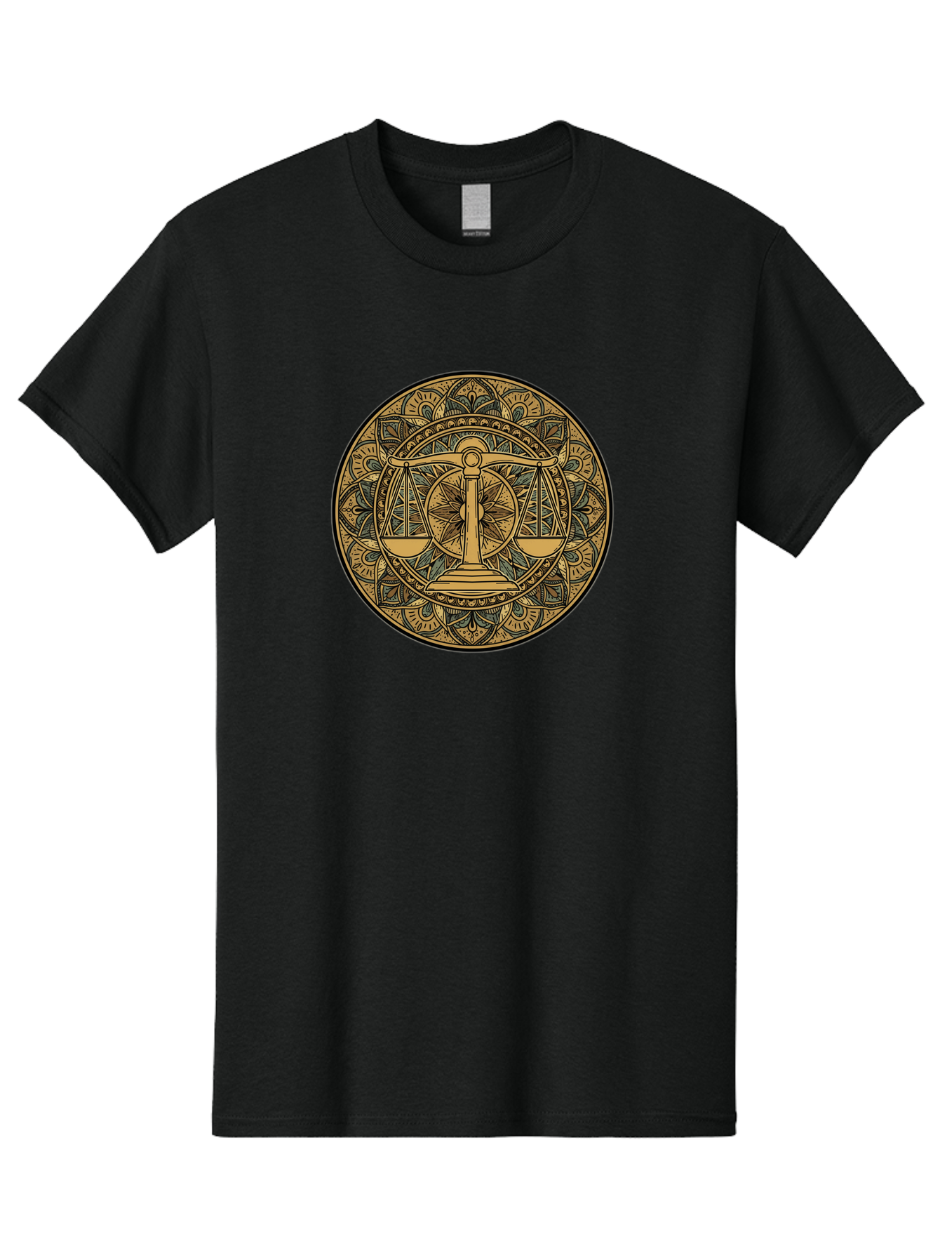 Libra-Symbol Men'S Graphic Tee, 100% Cotton, Comfortable Casual Summer Wear, Machine Washable, Mandala Art, Libra Zodiac Sign, Balance Scales, Intricate Designs, Symbolic Representation, Astrology, Justice, Harmony, Equilibrium, Bae220