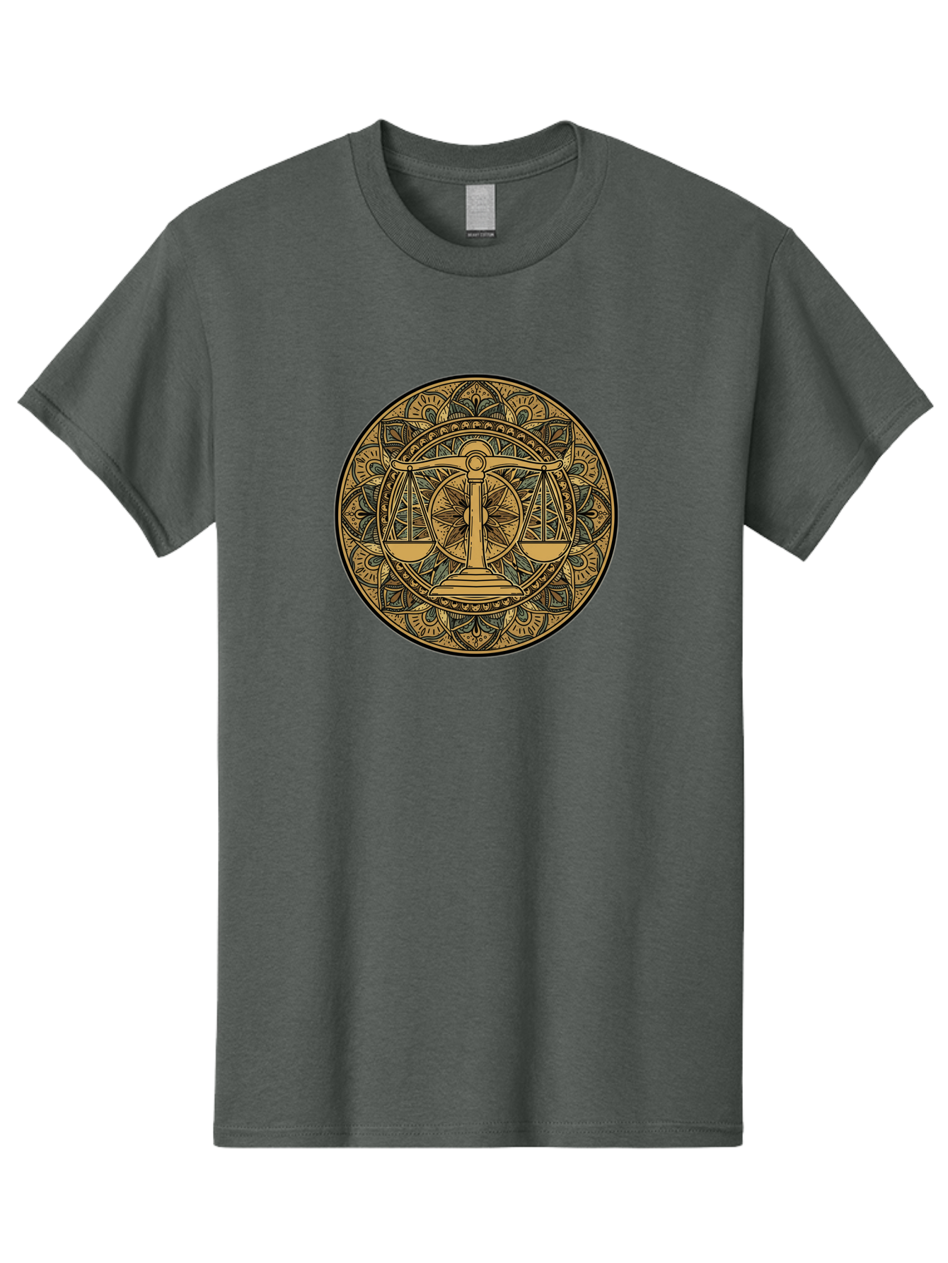 Libra-Symbol Men'S Graphic Tee, 100% Cotton, Comfortable Casual Summer Wear, Machine Washable, Mandala Art, Libra Zodiac Sign, Balance Scales, Intricate Designs, Symbolic Representation, Astrology, Justice, Harmony, Equilibrium, Bae220