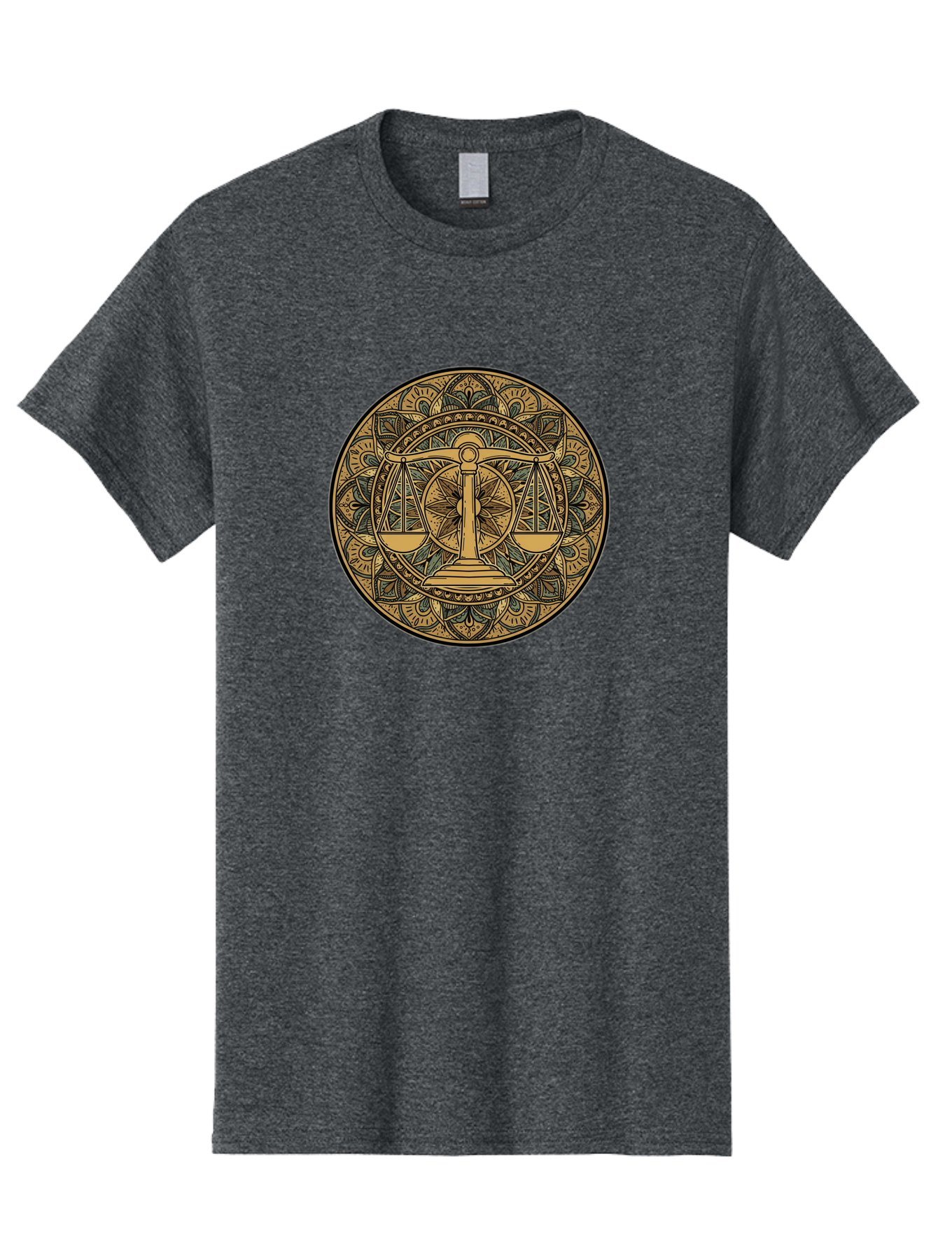 Libra-Symbol Men'S Graphic Tee, 100% Cotton, Comfortable Casual Summer Wear, Machine Washable, Mandala Art, Libra Zodiac Sign, Balance Scales, Intricate Designs, Symbolic Representation, Astrology, Justice, Harmony, Equilibrium, Bae220