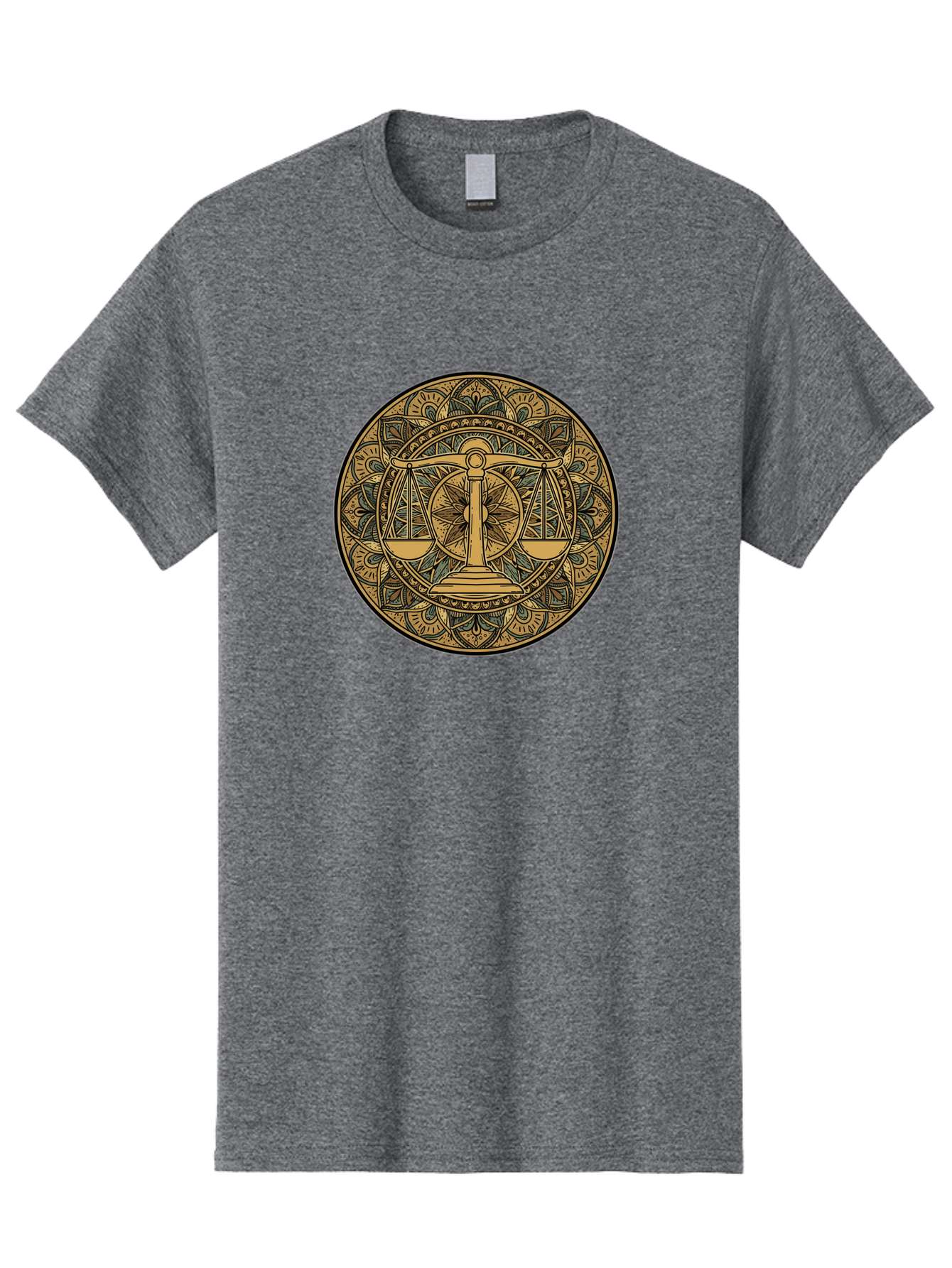 Libra-Symbol Men'S Graphic Tee, 100% Cotton, Comfortable Casual Summer Wear, Machine Washable, Mandala Art, Libra Zodiac Sign, Balance Scales, Intricate Designs, Symbolic Representation, Astrology, Justice, Harmony, Equilibrium, Bae220