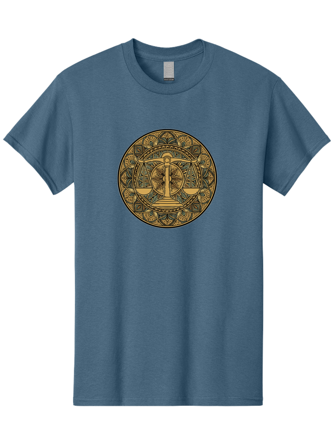 Libra-Symbol Men'S Graphic Tee, 100% Cotton, Comfortable Casual Summer Wear, Machine Washable, Mandala Art, Libra Zodiac Sign, Balance Scales, Intricate Designs, Symbolic Representation, Astrology, Justice, Harmony, Equilibrium, Bae220