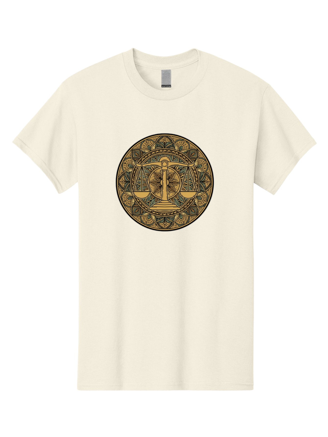 Libra-Symbol Men'S Graphic Tee, 100% Cotton, Comfortable Casual Summer Wear, Machine Washable, Mandala Art, Libra Zodiac Sign, Balance Scales, Intricate Designs, Symbolic Representation, Astrology, Justice, Harmony, Equilibrium, Bae220