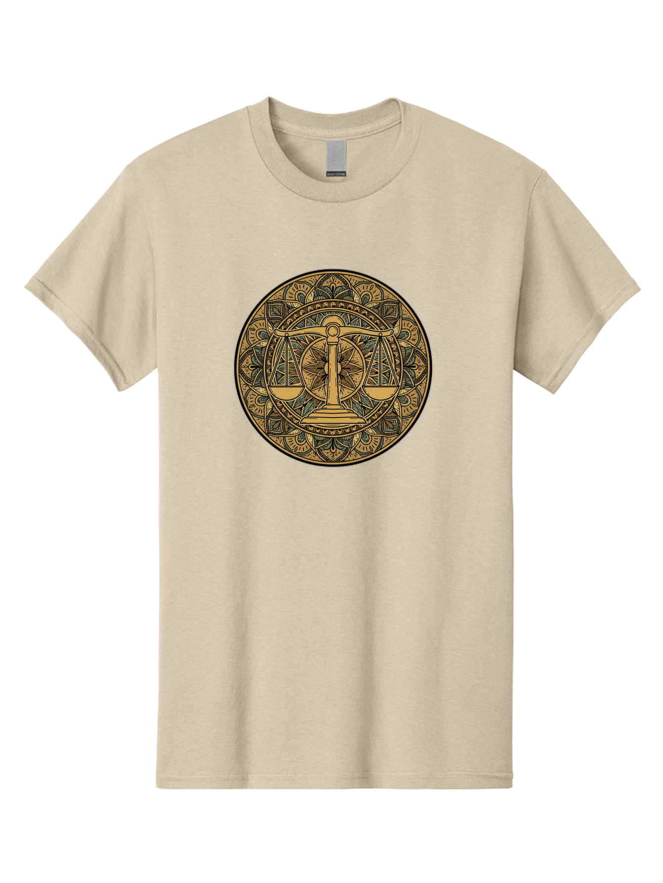 Libra-Symbol Men'S Graphic Tee, 100% Cotton, Comfortable Casual Summer Wear, Machine Washable, Mandala Art, Libra Zodiac Sign, Balance Scales, Intricate Designs, Symbolic Representation, Astrology, Justice, Harmony, Equilibrium, Bae220