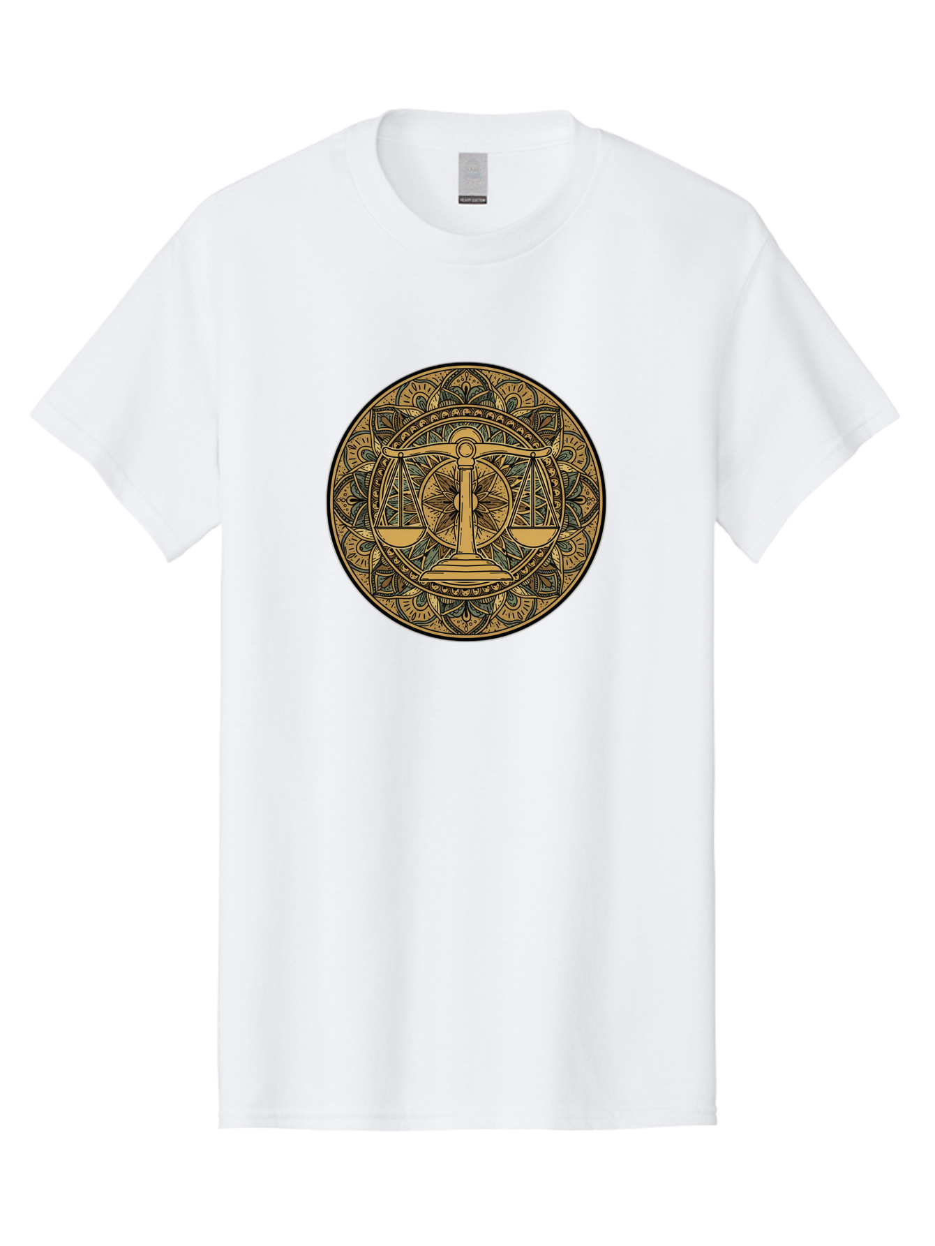 Libra-Symbol Men'S Graphic Tee, 100% Cotton, Comfortable Casual Summer Wear, Machine Washable, Mandala Art, Libra Zodiac Sign, Balance Scales, Intricate Designs, Symbolic Representation, Astrology, Justice, Harmony, Equilibrium, Bae220