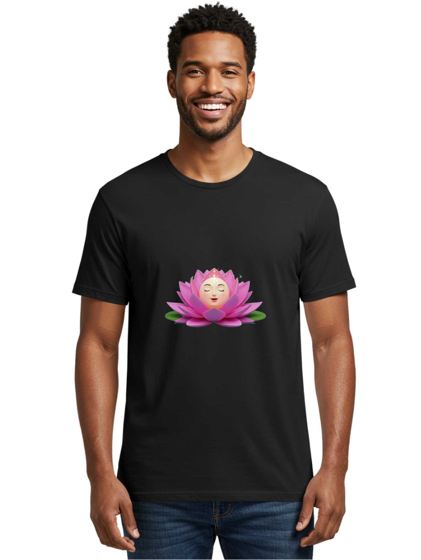 Lotus-Flower-Emoji Men'S Graphic Tee, 100% Cotton, Comfortable Casual Summer Wear, Machine Washable, Pink Lotus Flower, Serene Face, Closed Eyes, Smiling, Relaxed Mood, Water Lily, Peaceful Ambiance, Meditation Symbol, Spiritual Growth, Bae222