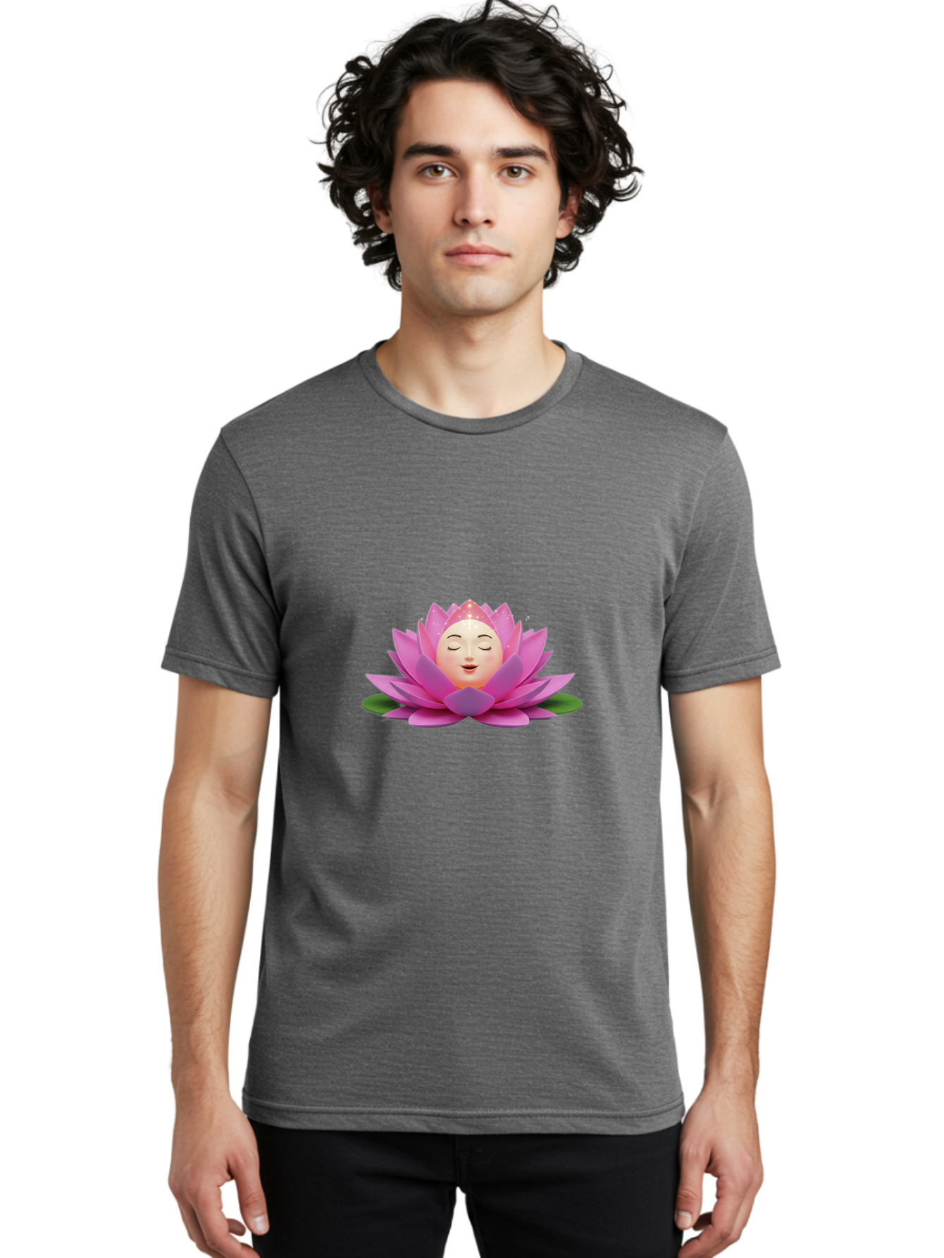 Lotus-Flower-Emoji Men'S Graphic Tee, 100% Cotton, Comfortable Casual Summer Wear, Machine Washable, Pink Lotus Flower, Serene Face, Closed Eyes, Smiling, Relaxed Mood, Water Lily, Peaceful Ambiance, Meditation Symbol, Spiritual Growth, Bae222