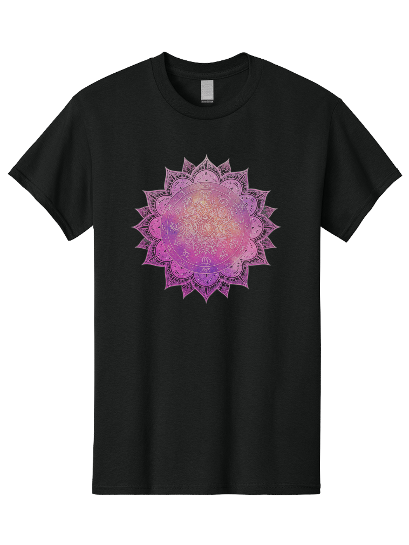 Lotus-Flower-Mandala Men'S Graphic Tee, 100% Cotton, Comfortable Casual Summer Wear, Machine Washable, Sacred Geometry, Spiritual Symbols, Mystical Art, Intricate Patterns, Mandala Design, Purple Hues, Symbolic Representation, Bae223