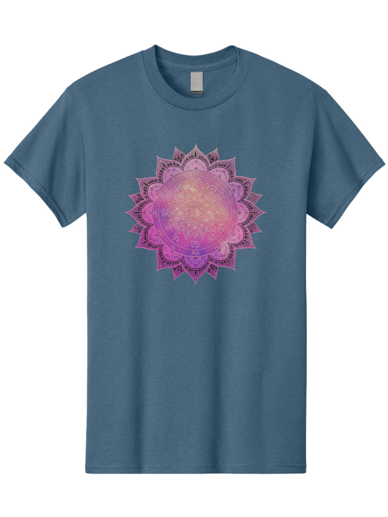 Lotus-Flower-Mandala Men'S Graphic Tee, 100% Cotton, Comfortable Casual Summer Wear, Machine Washable, Sacred Geometry, Spiritual Symbols, Mystical Art, Intricate Patterns, Mandala Design, Purple Hues, Symbolic Representation, Bae223