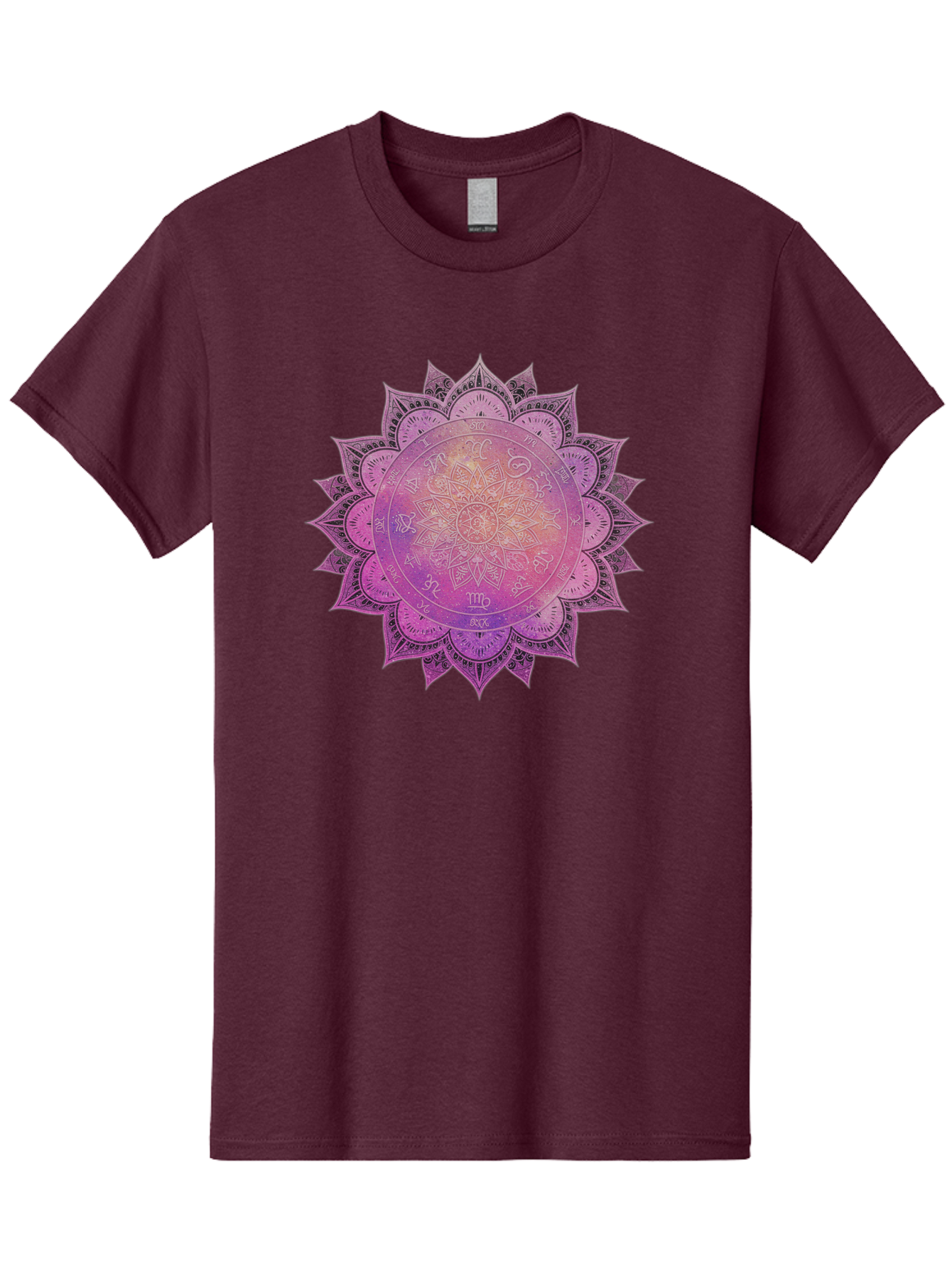 Lotus-Flower-Mandala Men'S Graphic Tee, 100% Cotton, Comfortable Casual Summer Wear, Machine Washable, Sacred Geometry, Spiritual Symbols, Mystical Art, Intricate Patterns, Mandala Design, Purple Hues, Symbolic Representation, Bae223