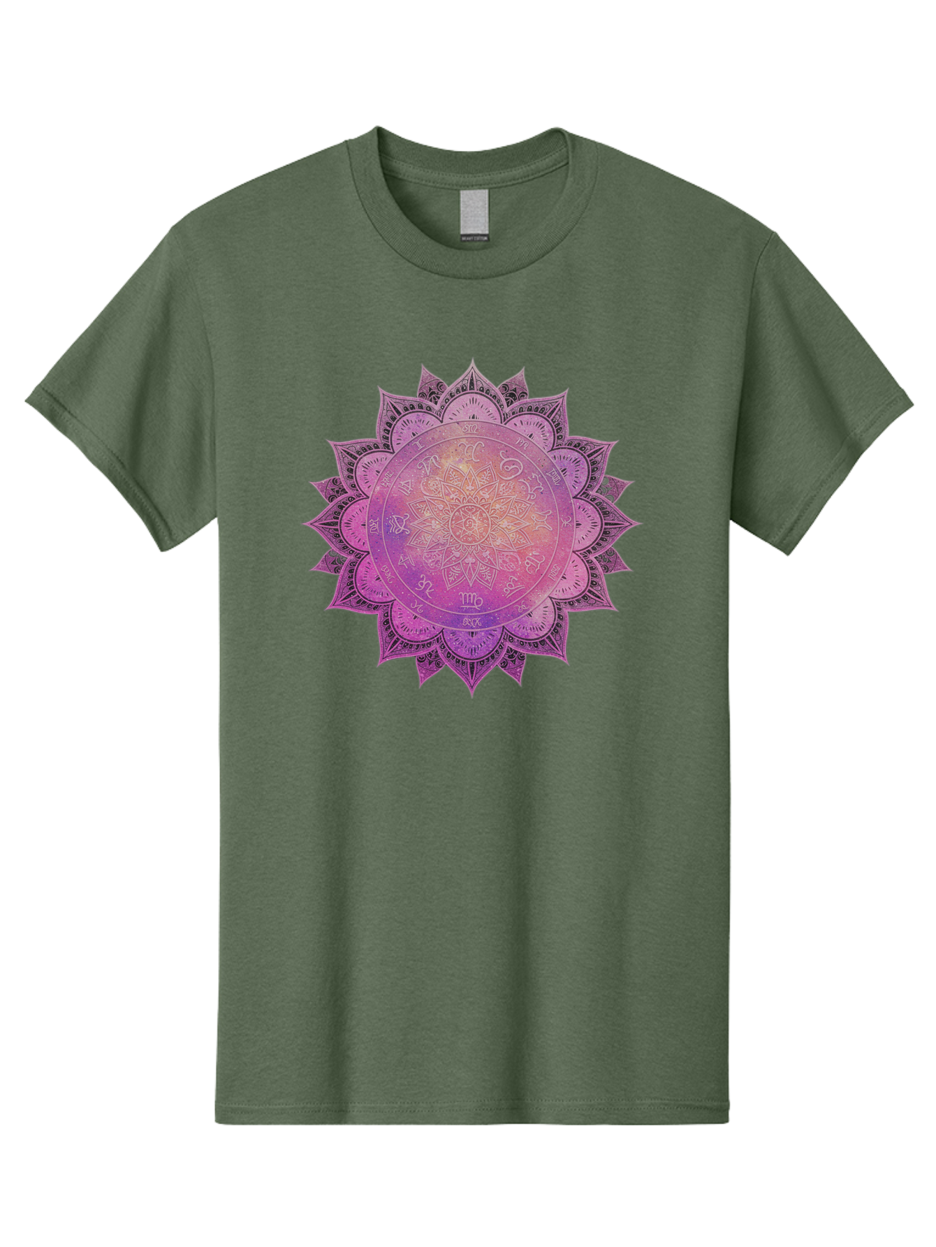 Lotus-Flower-Mandala Men'S Graphic Tee, 100% Cotton, Comfortable Casual Summer Wear, Machine Washable, Sacred Geometry, Spiritual Symbols, Mystical Art, Intricate Patterns, Mandala Design, Purple Hues, Symbolic Representation, Bae223