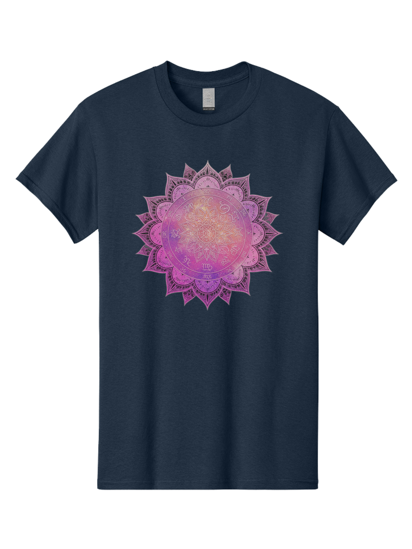 Lotus-Flower-Mandala Men'S Graphic Tee, 100% Cotton, Comfortable Casual Summer Wear, Machine Washable, Sacred Geometry, Spiritual Symbols, Mystical Art, Intricate Patterns, Mandala Design, Purple Hues, Symbolic Representation, Bae223