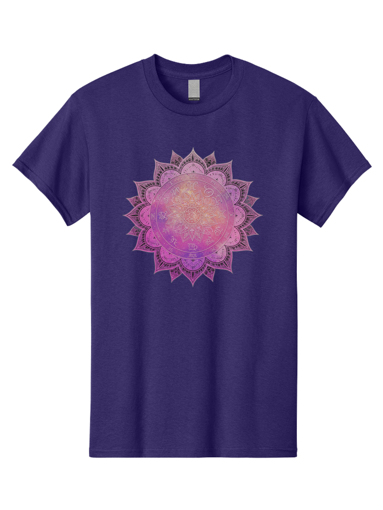 Lotus-Flower-Mandala Men'S Graphic Tee, 100% Cotton, Comfortable Casual Summer Wear, Machine Washable, Sacred Geometry, Spiritual Symbols, Mystical Art, Intricate Patterns, Mandala Design, Purple Hues, Symbolic Representation, Bae223