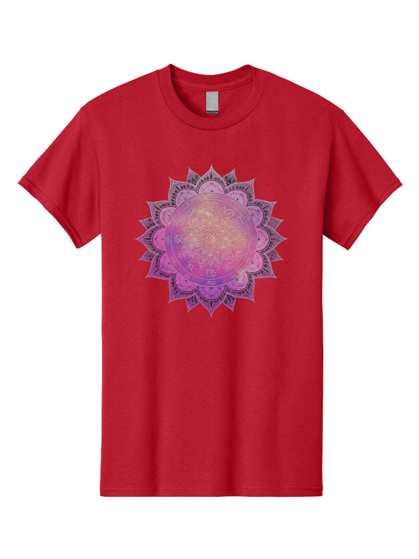 Lotus-Flower-Mandala Men'S Graphic Tee, 100% Cotton, Comfortable Casual Summer Wear, Machine Washable, Sacred Geometry, Spiritual Symbols, Mystical Art, Intricate Patterns, Mandala Design, Purple Hues, Symbolic Representation, Bae223