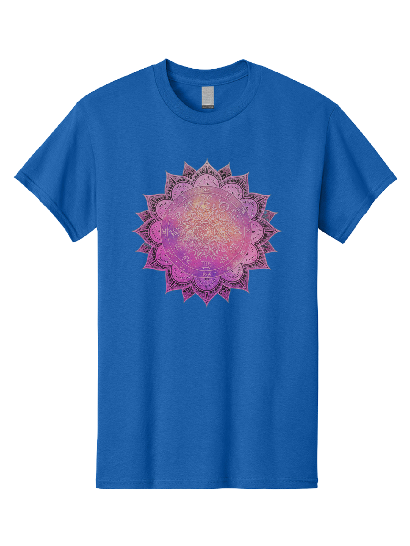 Lotus-Flower-Mandala Men'S Graphic Tee, 100% Cotton, Comfortable Casual Summer Wear, Machine Washable, Sacred Geometry, Spiritual Symbols, Mystical Art, Intricate Patterns, Mandala Design, Purple Hues, Symbolic Representation, Bae223