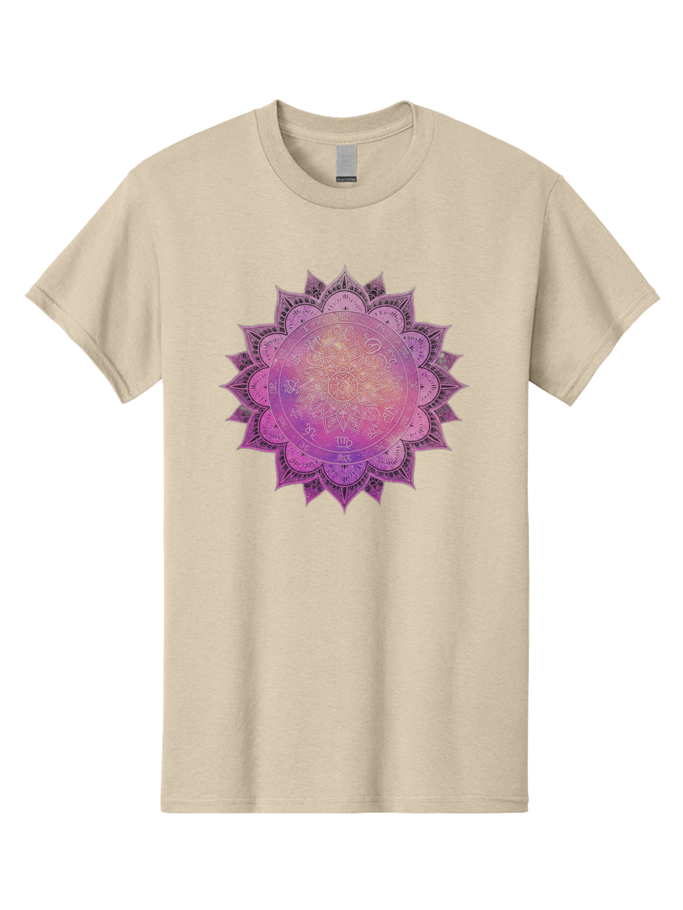 Lotus-Flower-Mandala Men'S Graphic Tee, 100% Cotton, Comfortable Casual Summer Wear, Machine Washable, Sacred Geometry, Spiritual Symbols, Mystical Art, Intricate Patterns, Mandala Design, Purple Hues, Symbolic Representation, Bae223