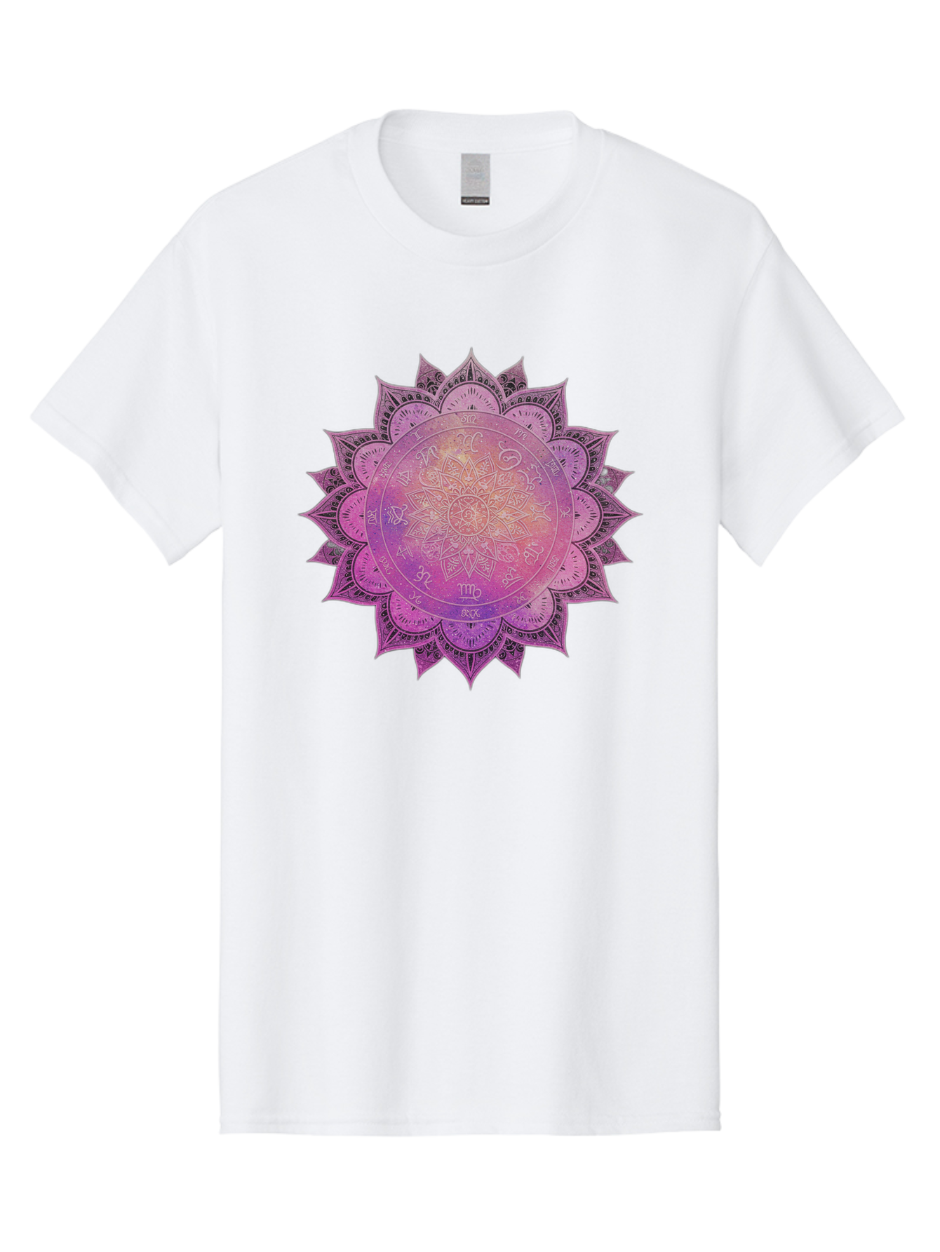 Lotus-Flower-Mandala Men'S Graphic Tee, 100% Cotton, Comfortable Casual Summer Wear, Machine Washable, Sacred Geometry, Spiritual Symbols, Mystical Art, Intricate Patterns, Mandala Design, Purple Hues, Symbolic Representation, Bae223
