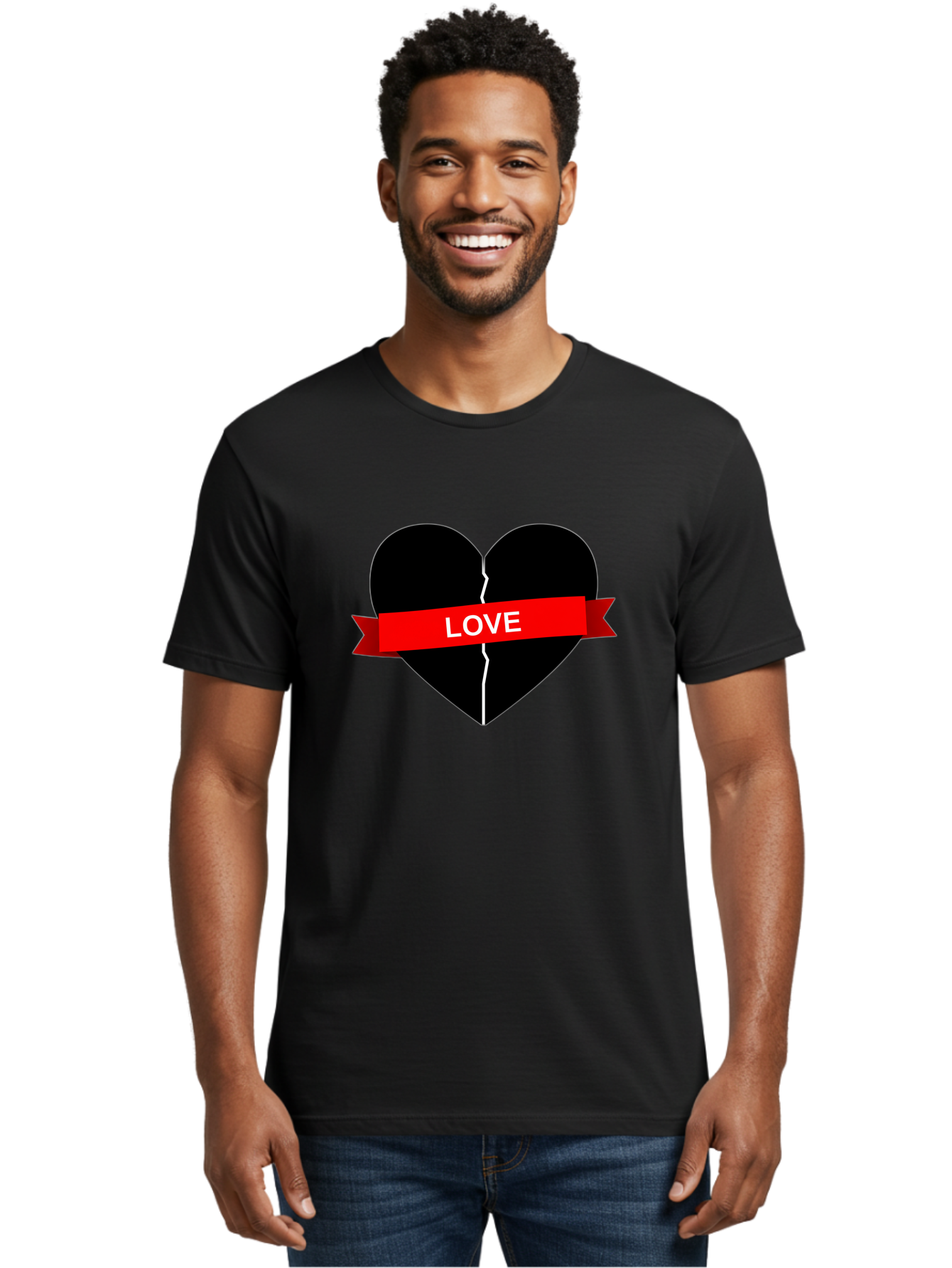 Love-Broken-Heart Men'S Graphic Tee, 100% Cotton, Comfortable Casual Summer Wear, Machine Washable, Broken Heart, Heartbreak, Love Symbol, Red Ribbon, White Text, Split Heart, Cracked Heart, Heart Illustration, Heart Graphic, Torn Love Bae224