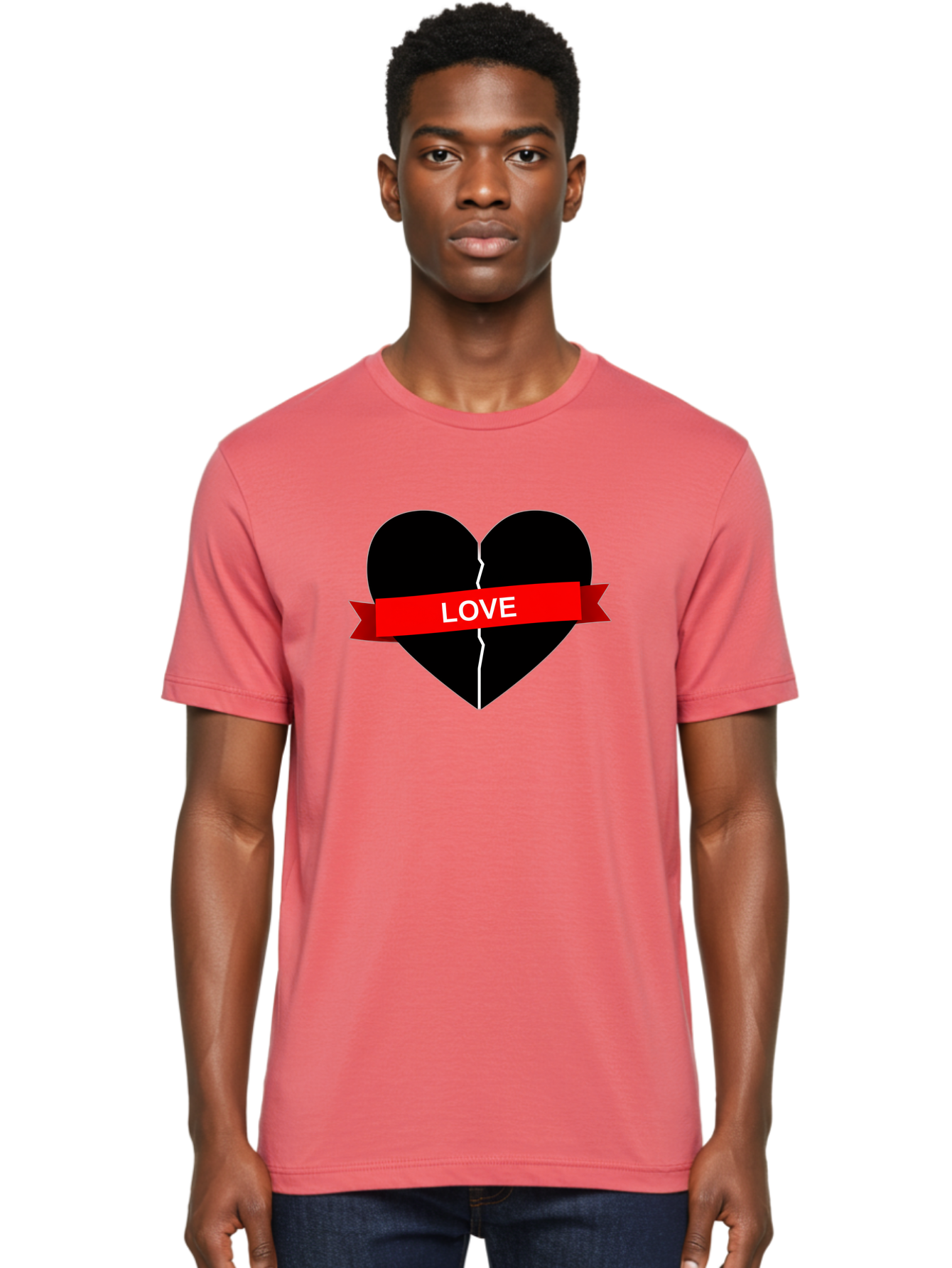 Love-Broken-Heart Men'S Graphic Tee, 100% Cotton, Comfortable Casual Summer Wear, Machine Washable, Broken Heart, Heartbreak, Love Symbol, Red Ribbon, White Text, Split Heart, Cracked Heart, Heart Illustration, Heart Graphic, Torn Love Bae224