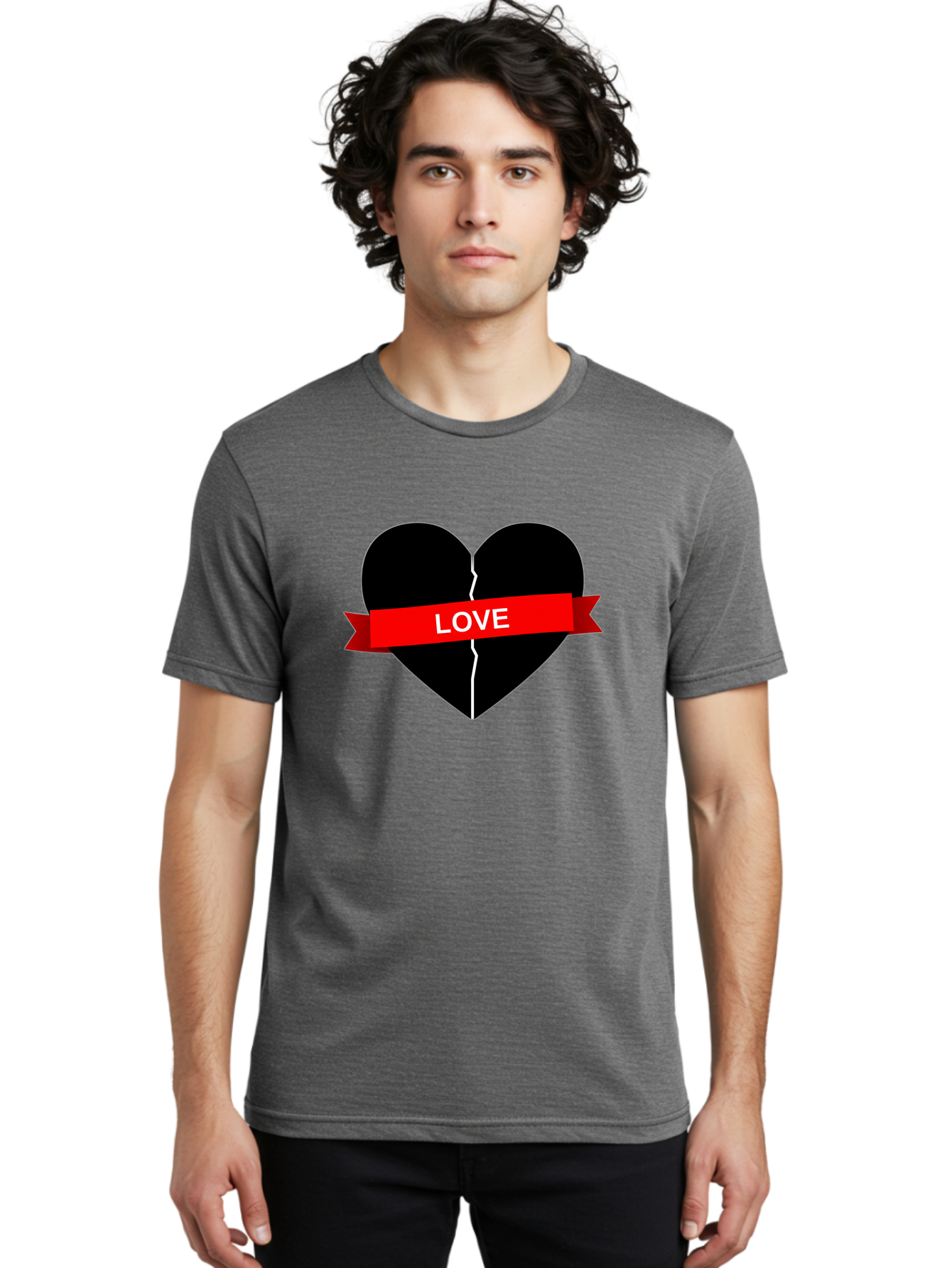 Love-Broken-Heart Men'S Graphic Tee, 100% Cotton, Comfortable Casual Summer Wear, Machine Washable, Broken Heart, Heartbreak, Love Symbol, Red Ribbon, White Text, Split Heart, Cracked Heart, Heart Illustration, Heart Graphic, Torn Love Bae224