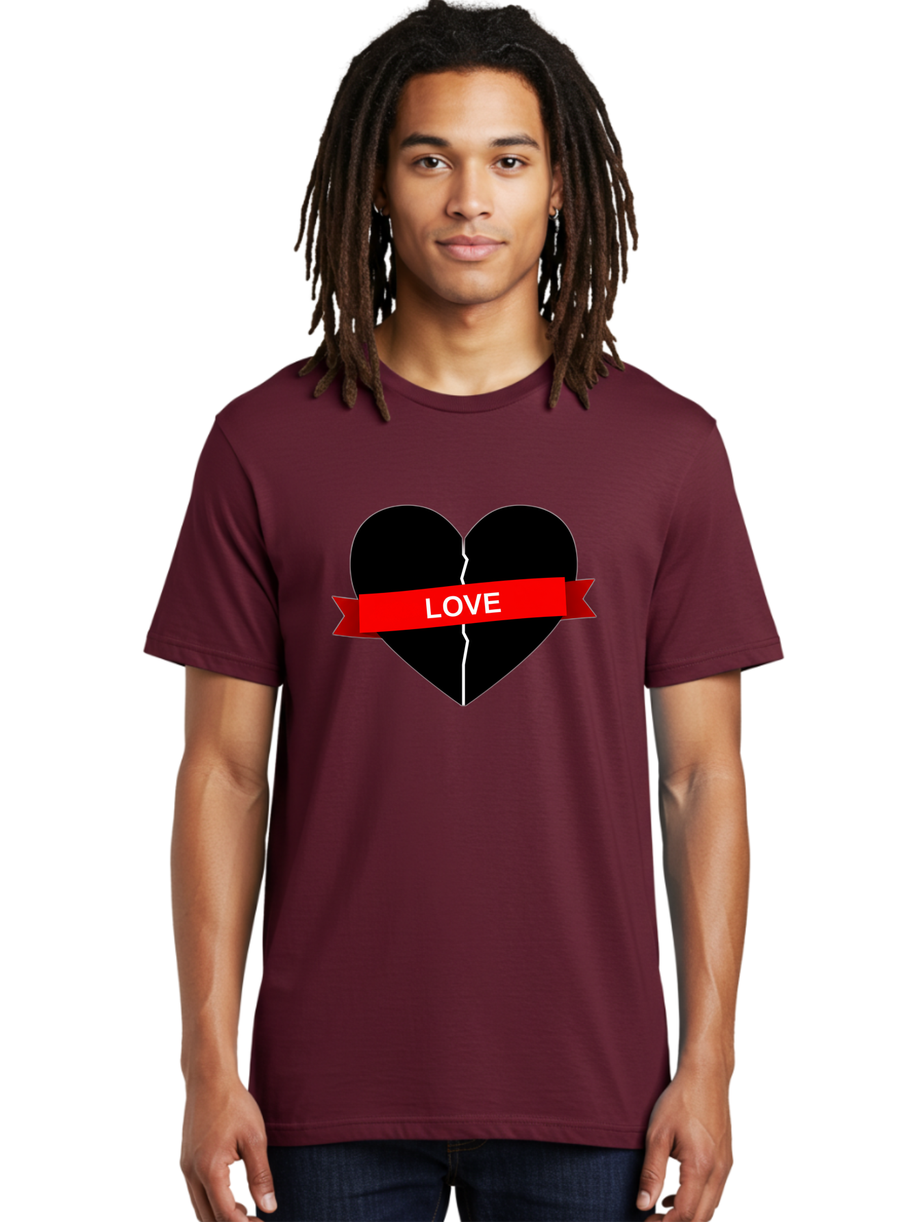 Love-Broken-Heart Men'S Graphic Tee, 100% Cotton, Comfortable Casual Summer Wear, Machine Washable, Broken Heart, Heartbreak, Love Symbol, Red Ribbon, White Text, Split Heart, Cracked Heart, Heart Illustration, Heart Graphic, Torn Love Bae224