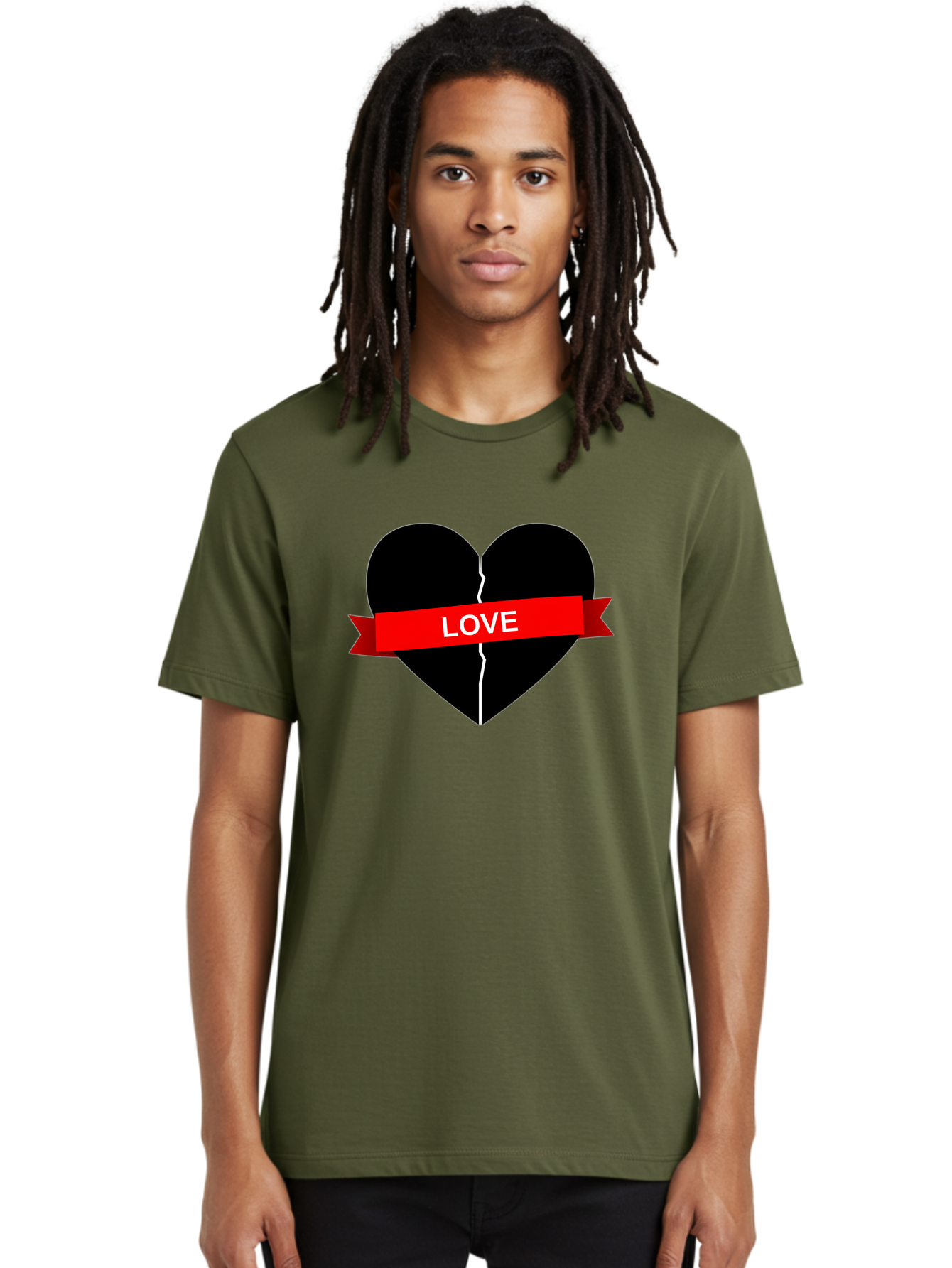 Love-Broken-Heart Men'S Graphic Tee, 100% Cotton, Comfortable Casual Summer Wear, Machine Washable, Broken Heart, Heartbreak, Love Symbol, Red Ribbon, White Text, Split Heart, Cracked Heart, Heart Illustration, Heart Graphic, Torn Love Bae224