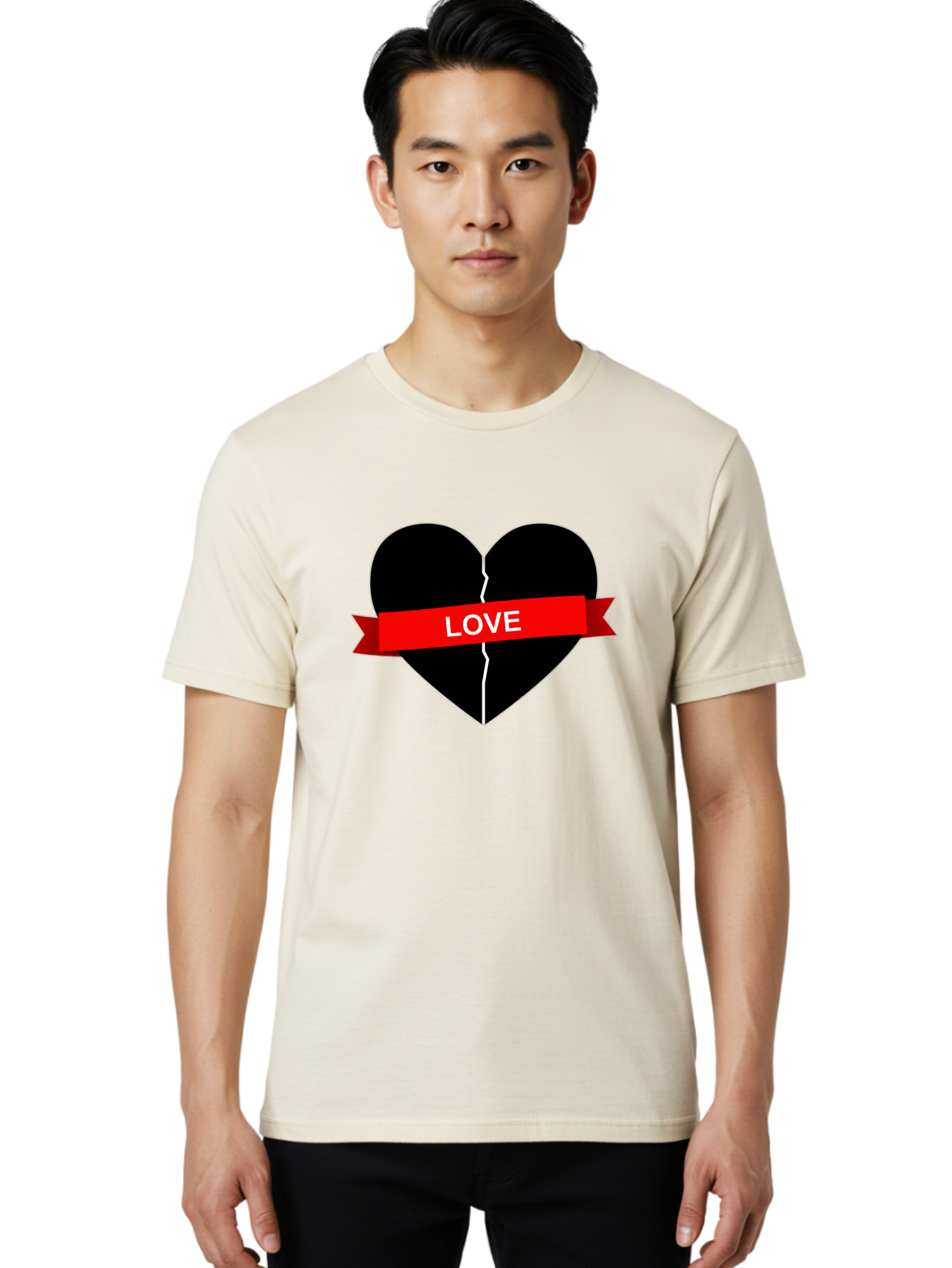 Love-Broken-Heart Men'S Graphic Tee, 100% Cotton, Comfortable Casual Summer Wear, Machine Washable, Broken Heart, Heartbreak, Love Symbol, Red Ribbon, White Text, Split Heart, Cracked Heart, Heart Illustration, Heart Graphic, Torn Love Bae224